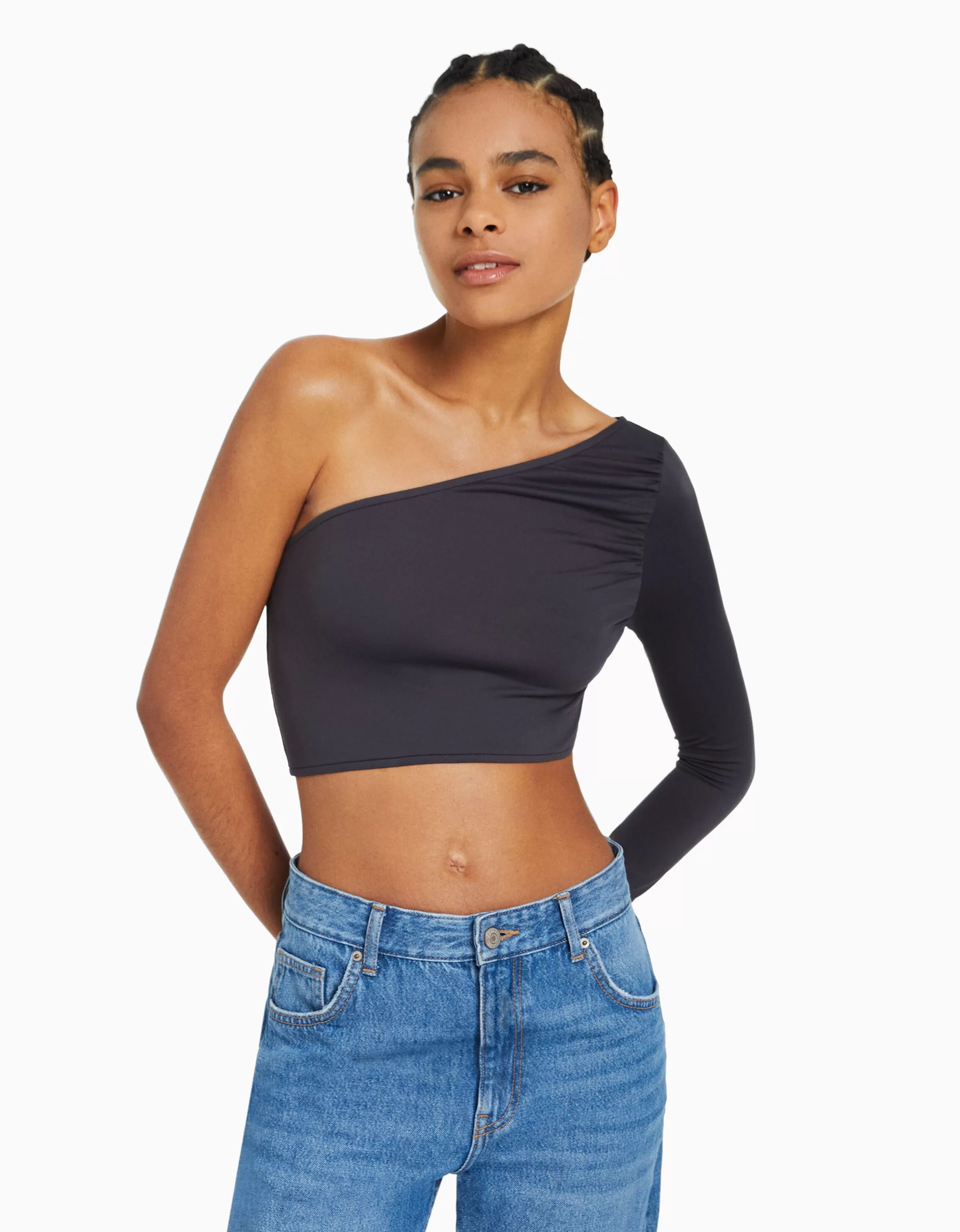 BERSHKA Tee-shirts*Top asymétrique manche longue Noir