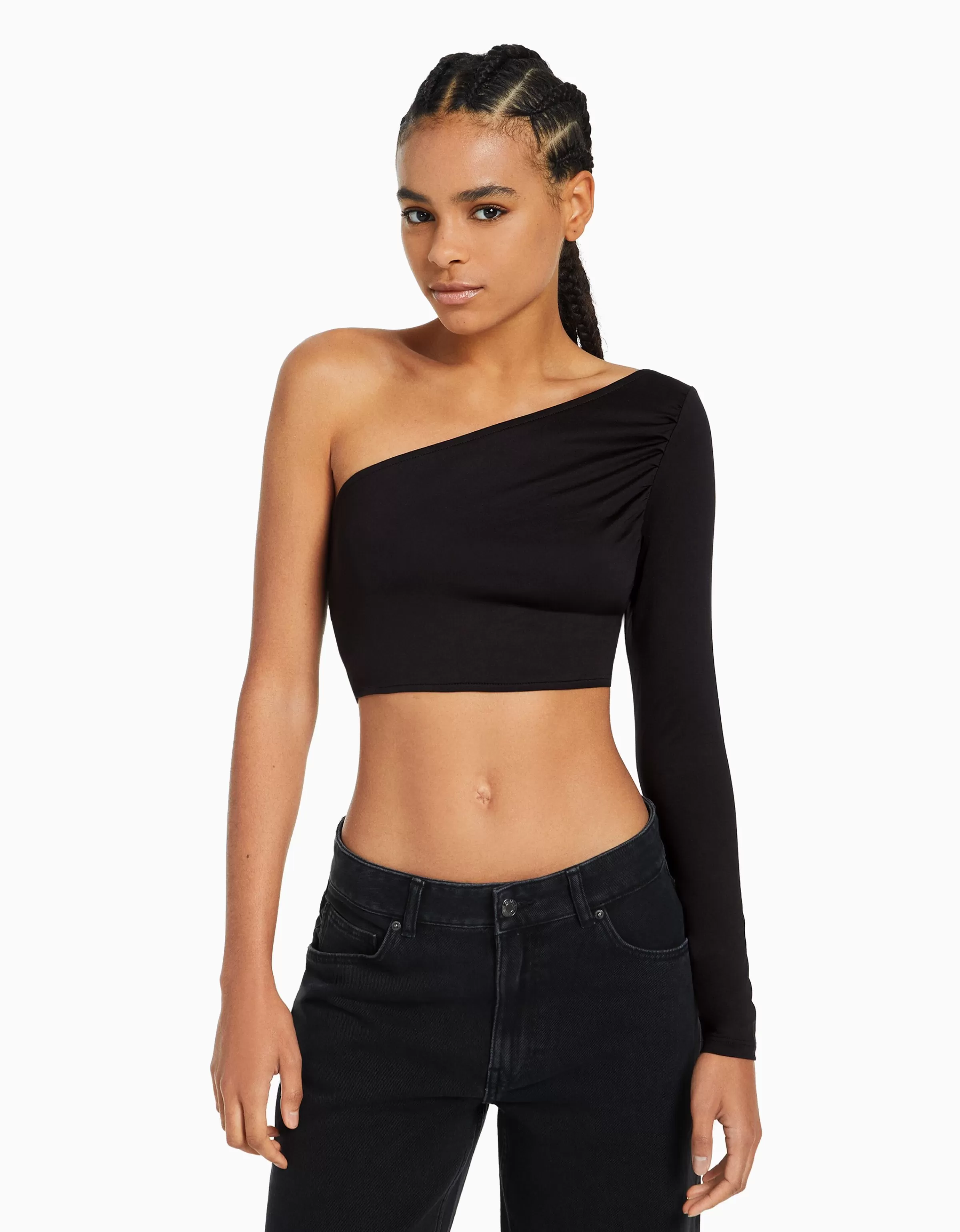 BERSHKA Best sellers*Top asymétrique manche longue Noir