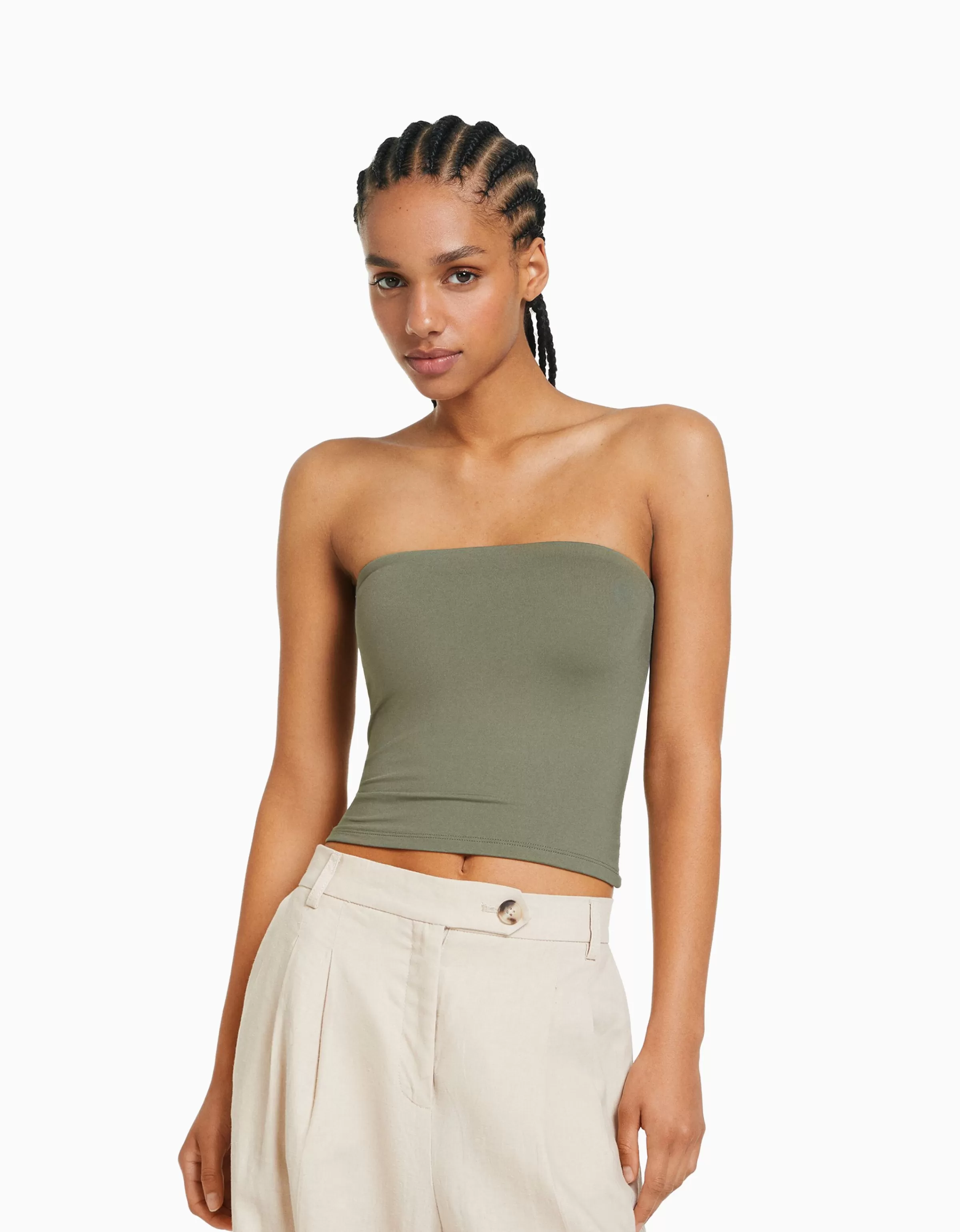 BERSHKA Tops et corsets*Top bandeau Blanc cassé