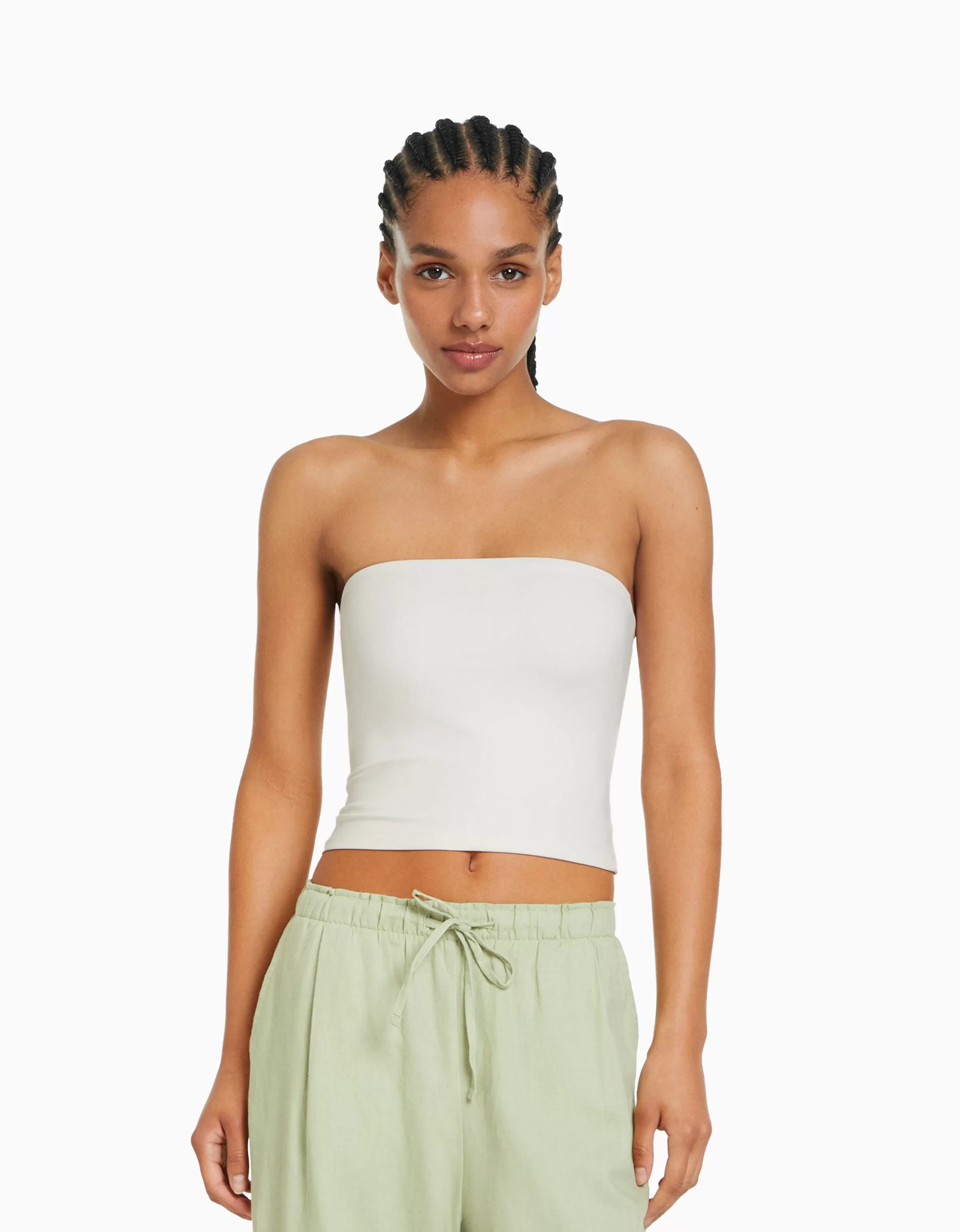 BERSHKA Tops et corsets*Top bandeau Blanc cassé