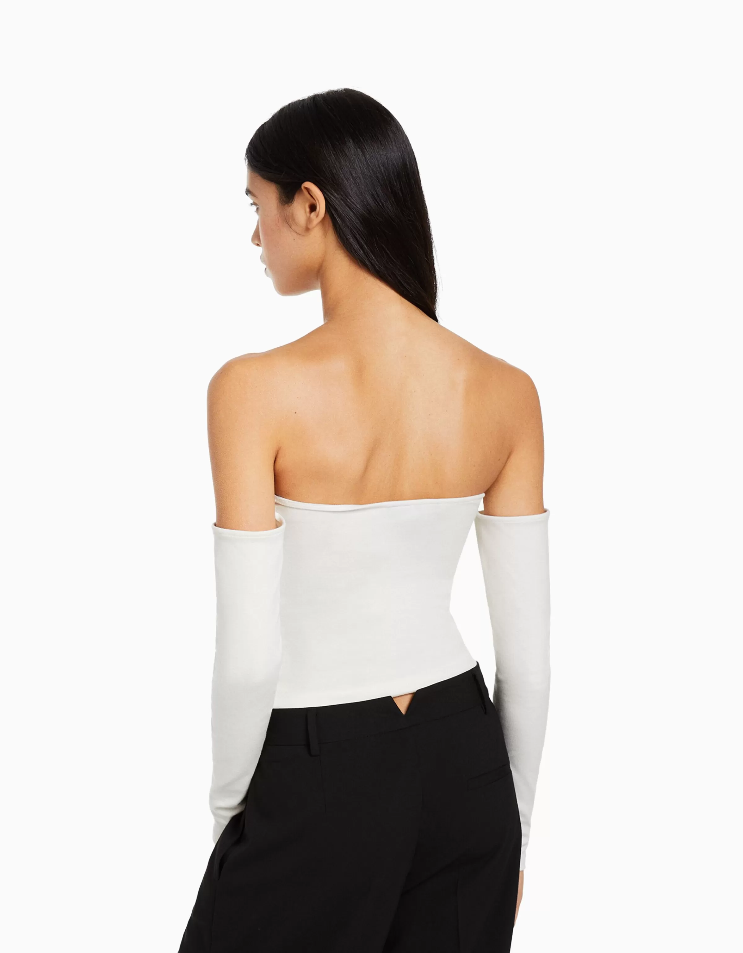 BERSHKA Vêtements*Top bandeau manches longues imprimé Nirvana Blanc