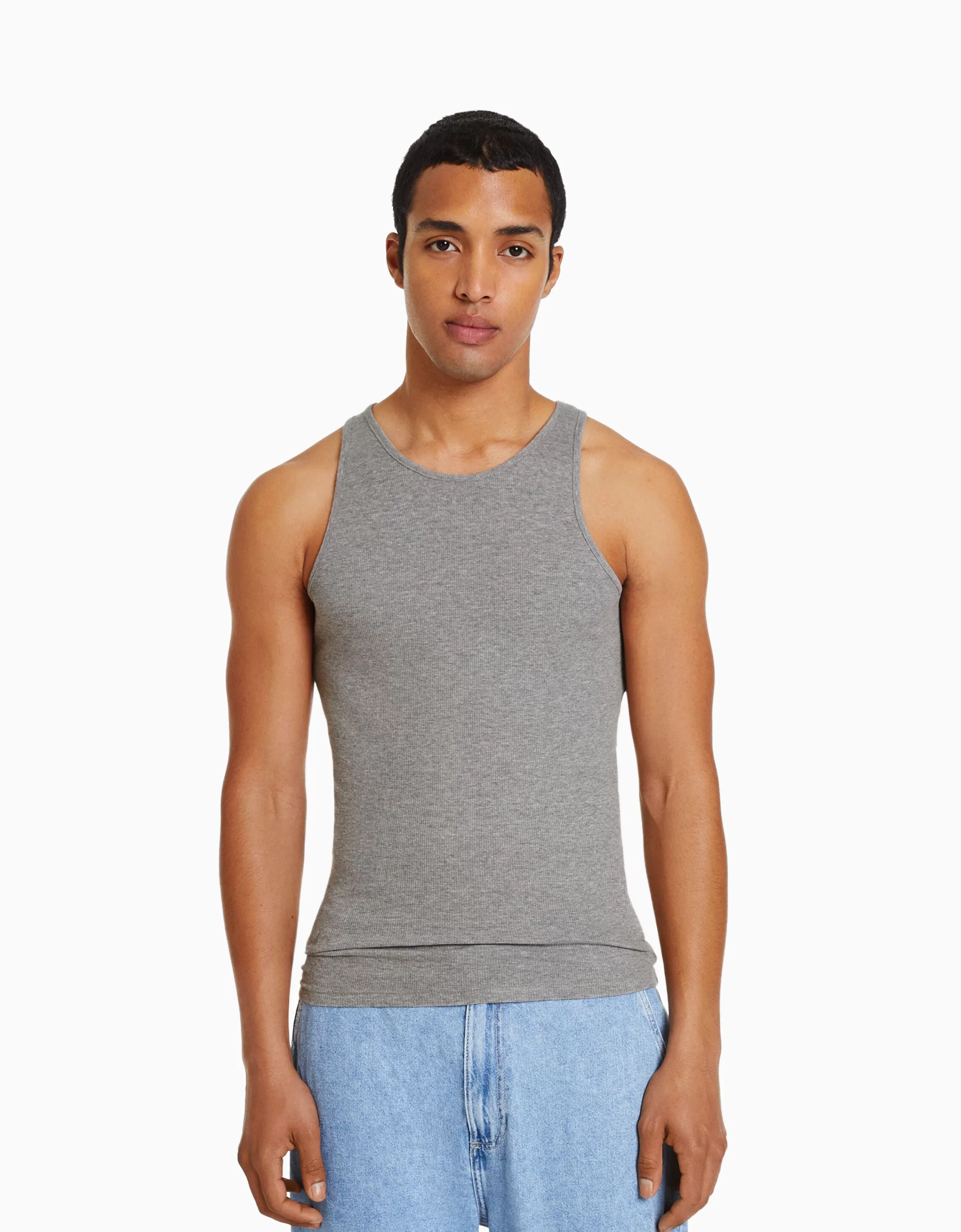 BERSHKA Vêtements*Top bretelles bord-côte Gris