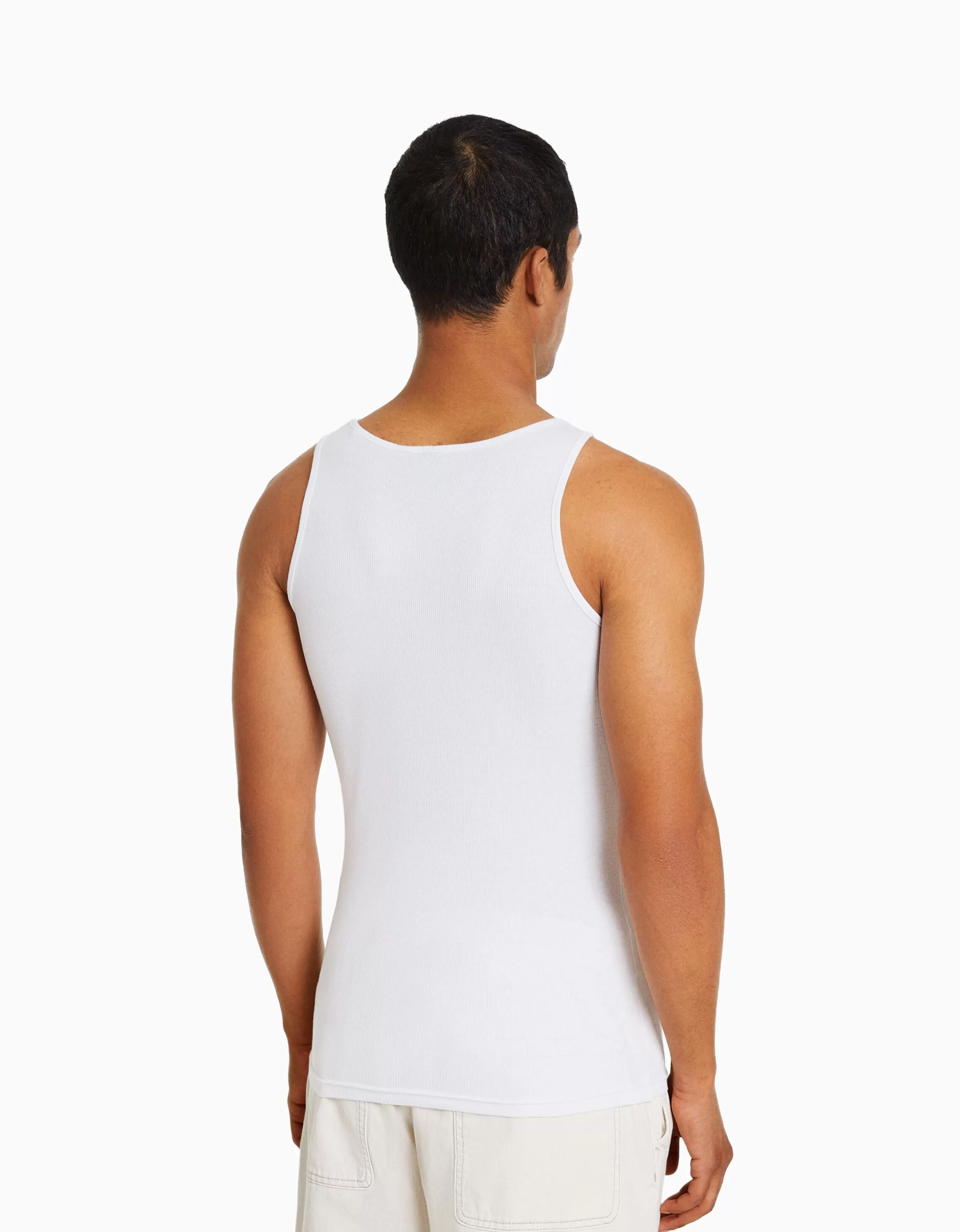 BERSHKA Vêtements*Top bretelles bord-côte Blanc