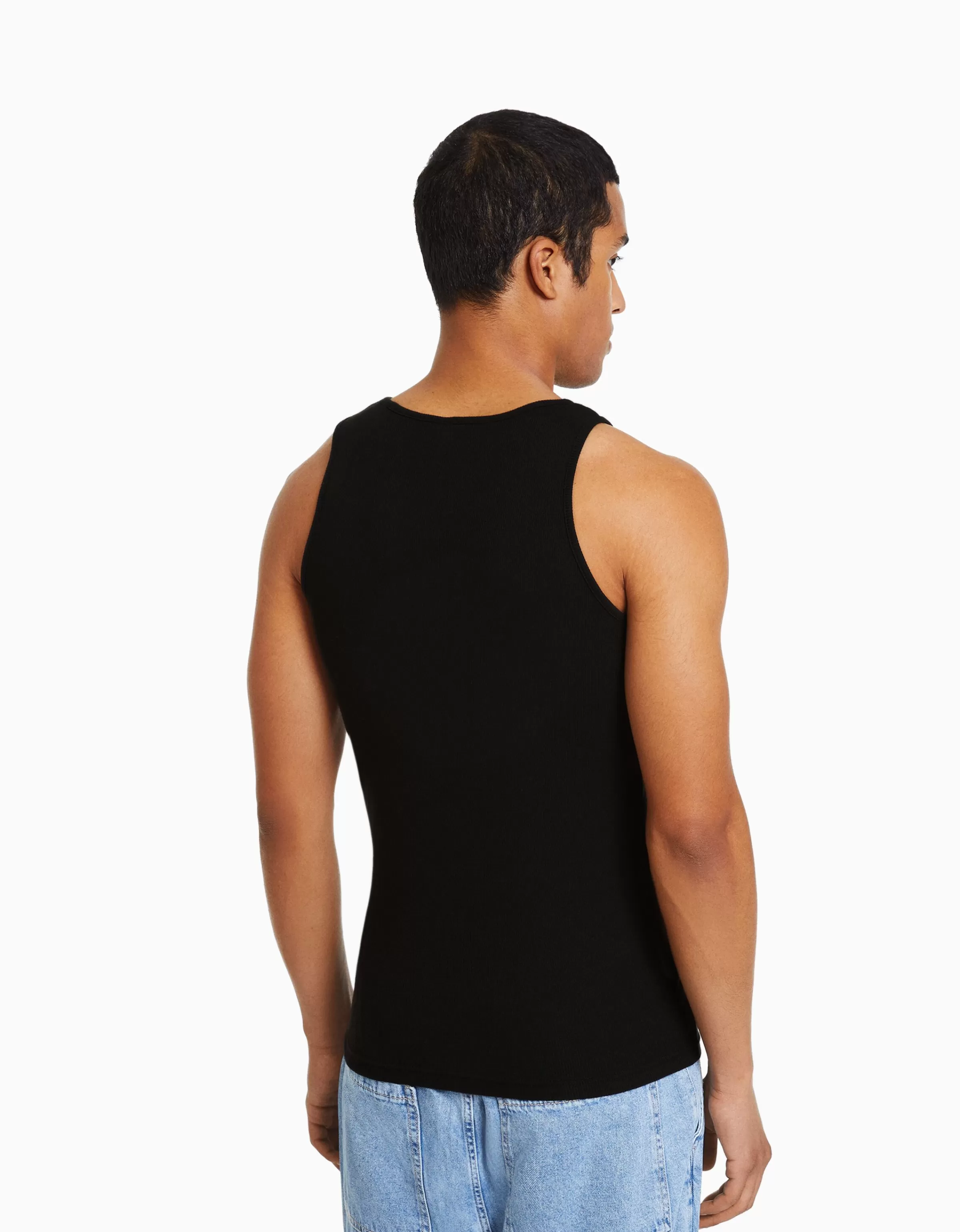 BERSHKA Vêtements*Top bretelles bord-côte Noir