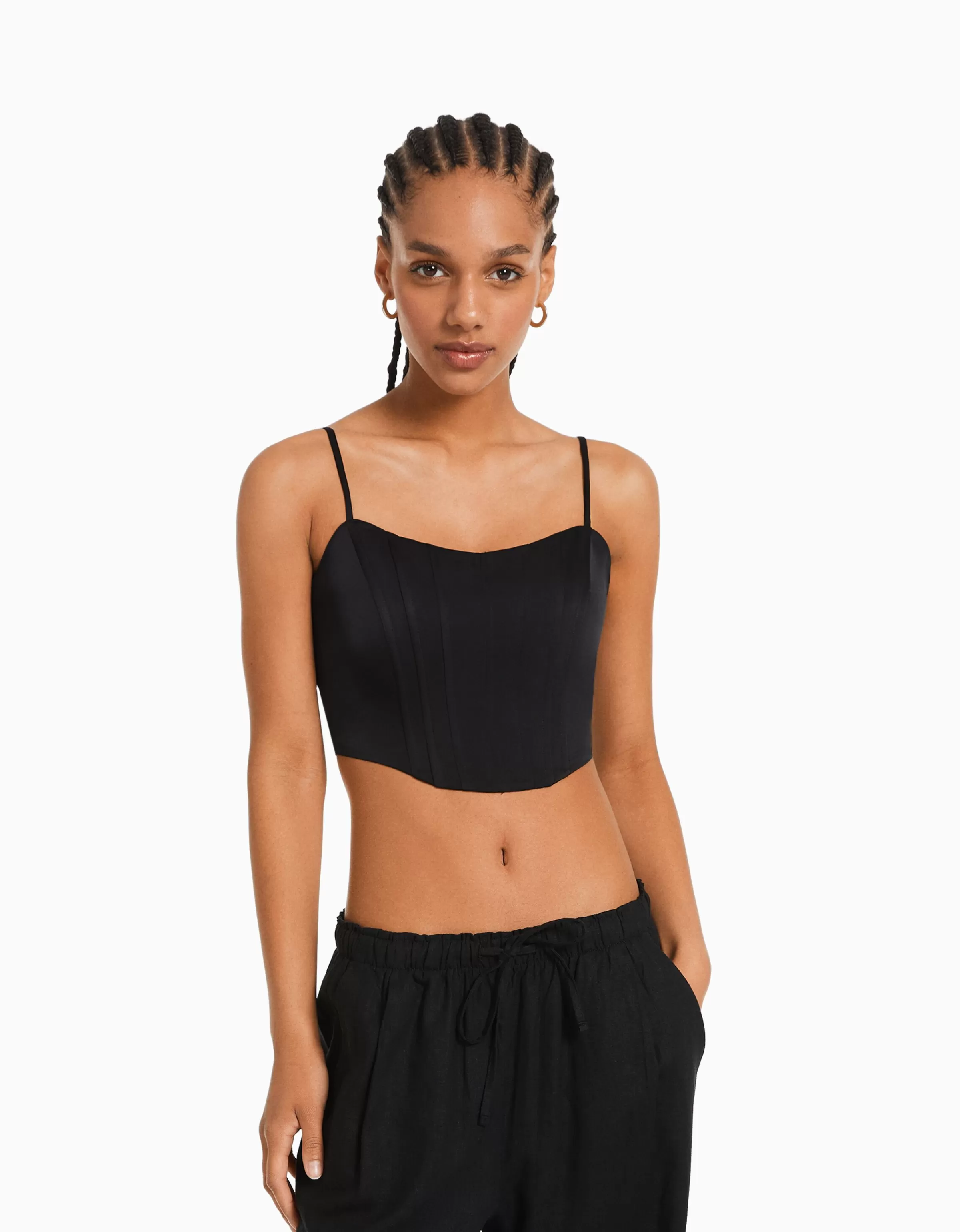 BERSHKA Vêtements*Top corset bretelles satiné Noir