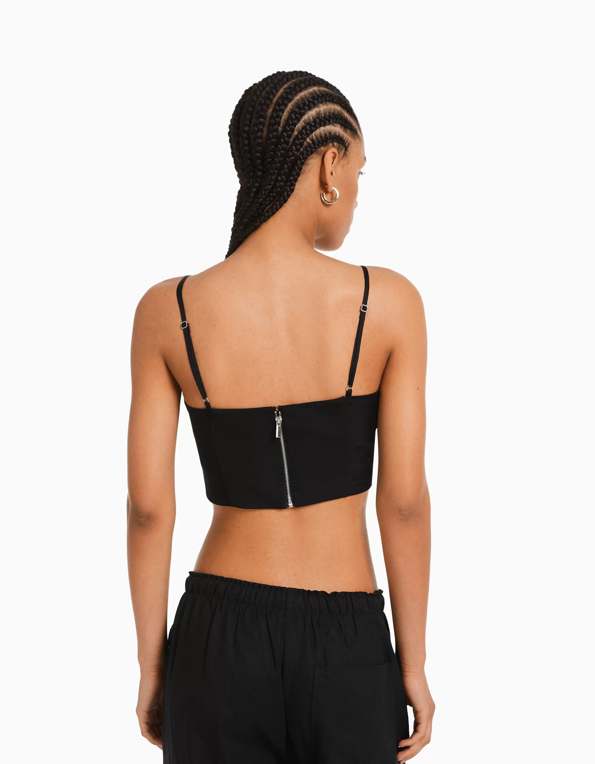 BERSHKA Vêtements*Top corset bretelles satiné Noir