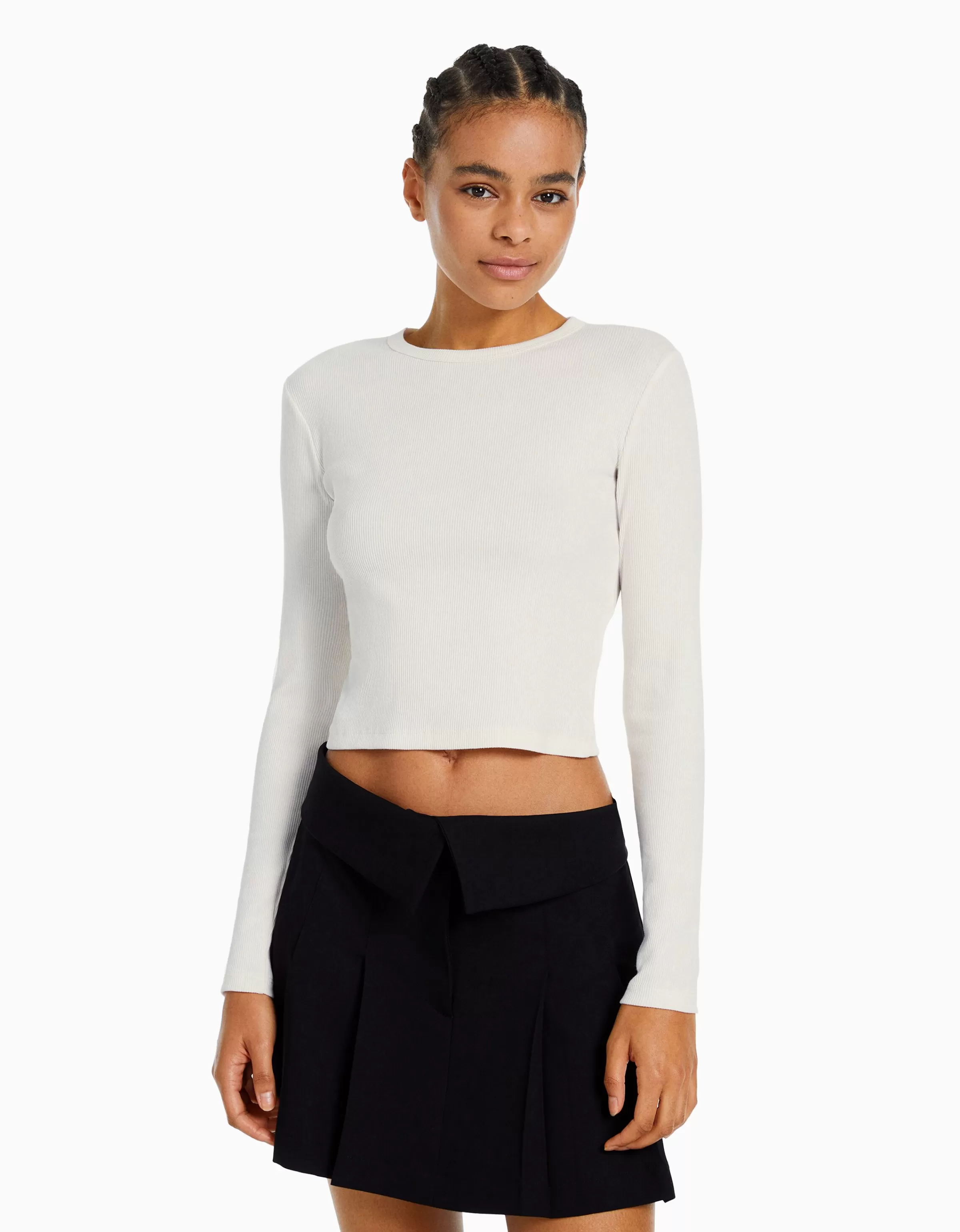 BERSHKA One Love*Top manches longues bord-côte Blanc