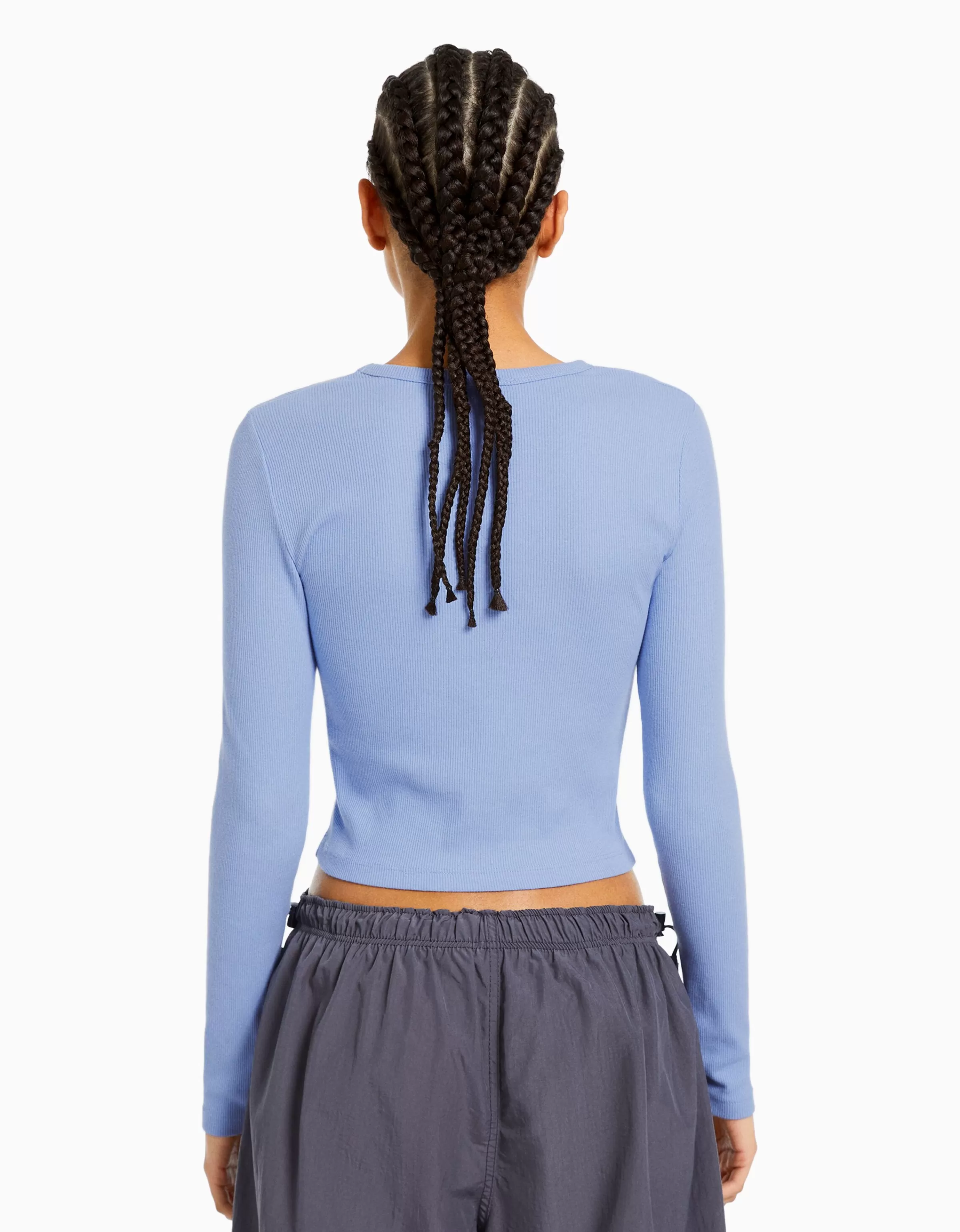 BERSHKA Tee-shirts*Top manches longues bord-côte Bleu clair