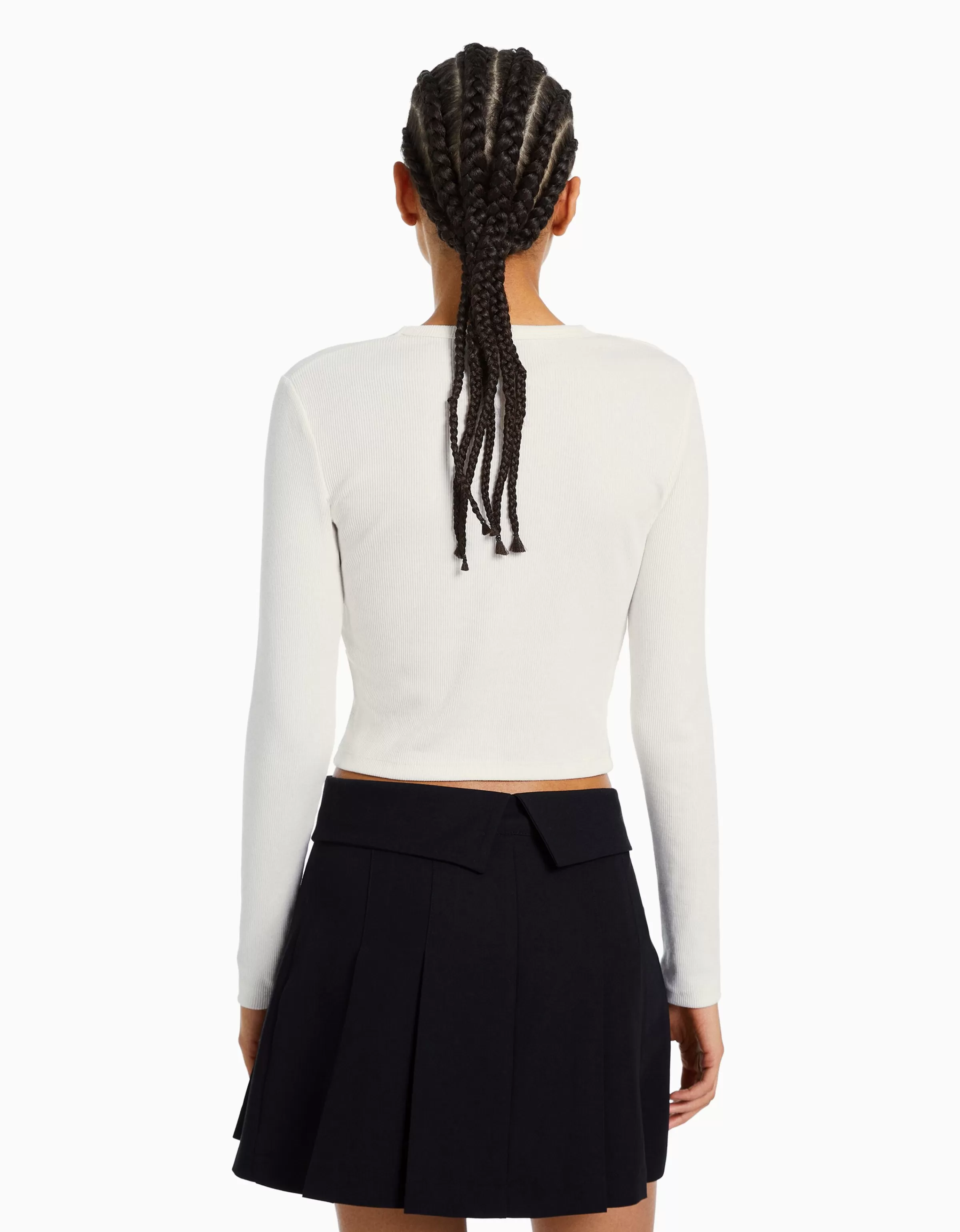 BERSHKA One Love*Top manches longues bord-côte Blanc