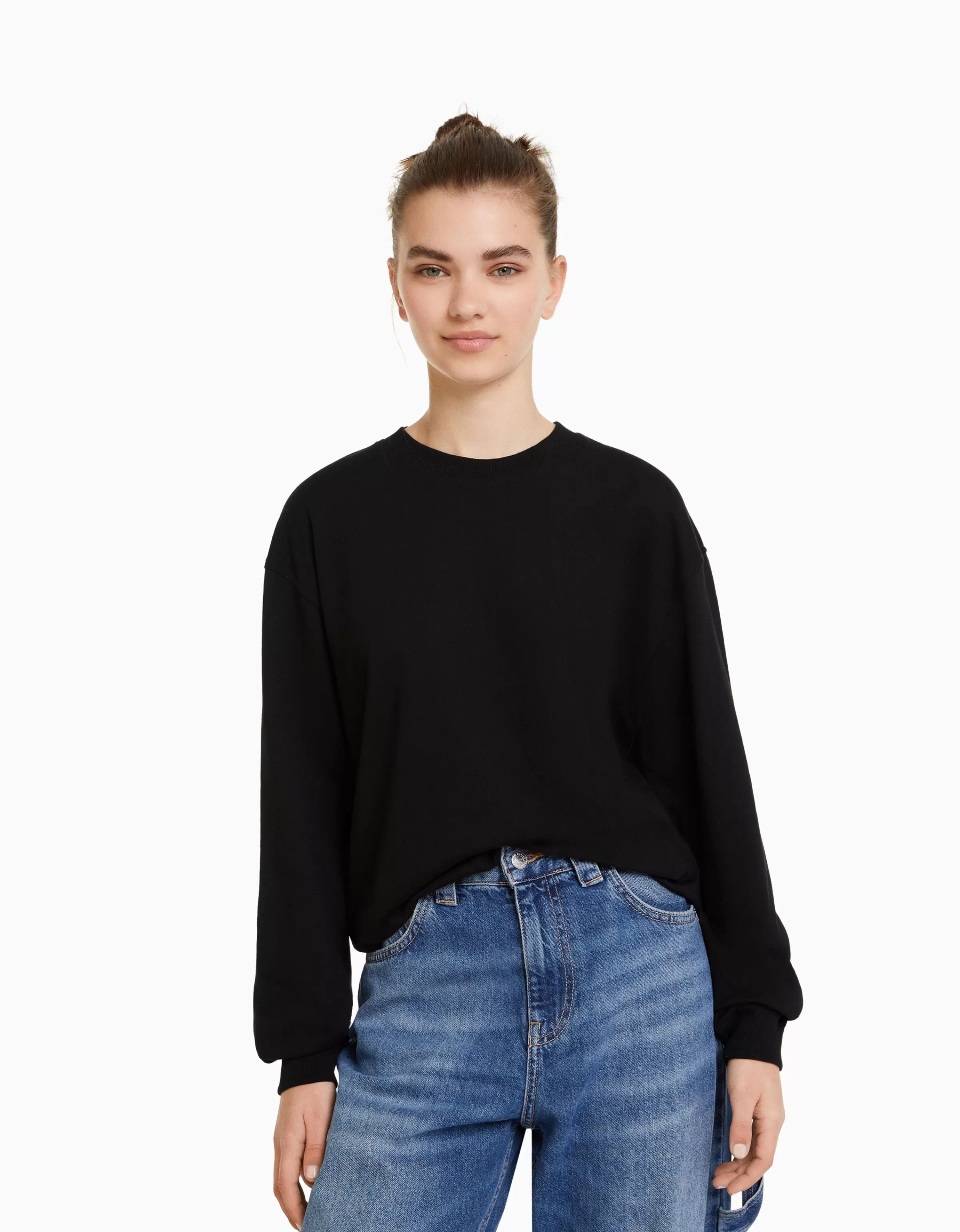 BERSHKA Tee-shirts*Top manches longues oversize imprimé Noir