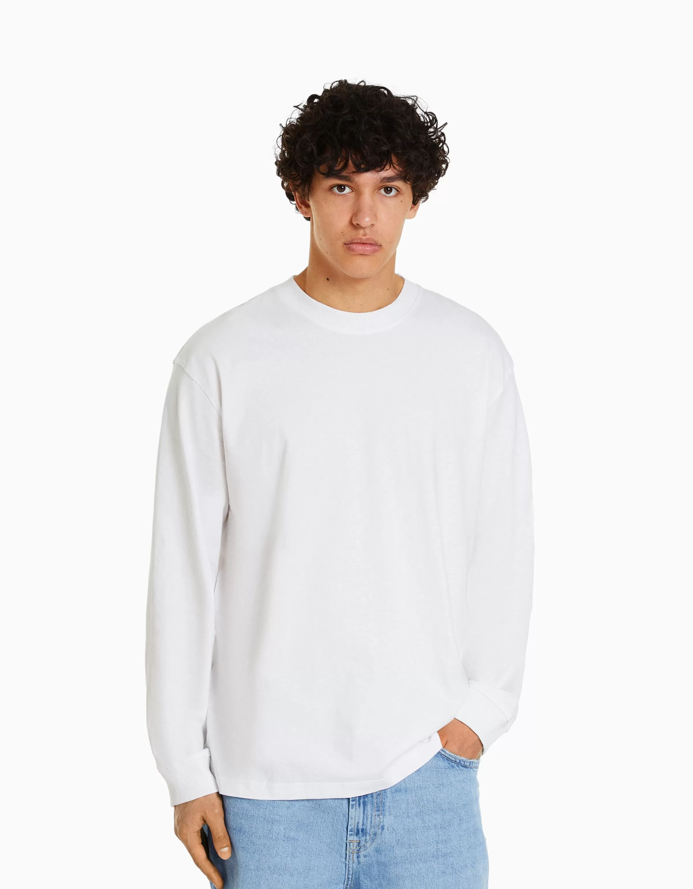 BERSHKA One Love*Top manches longues oversize imprimé Blanc