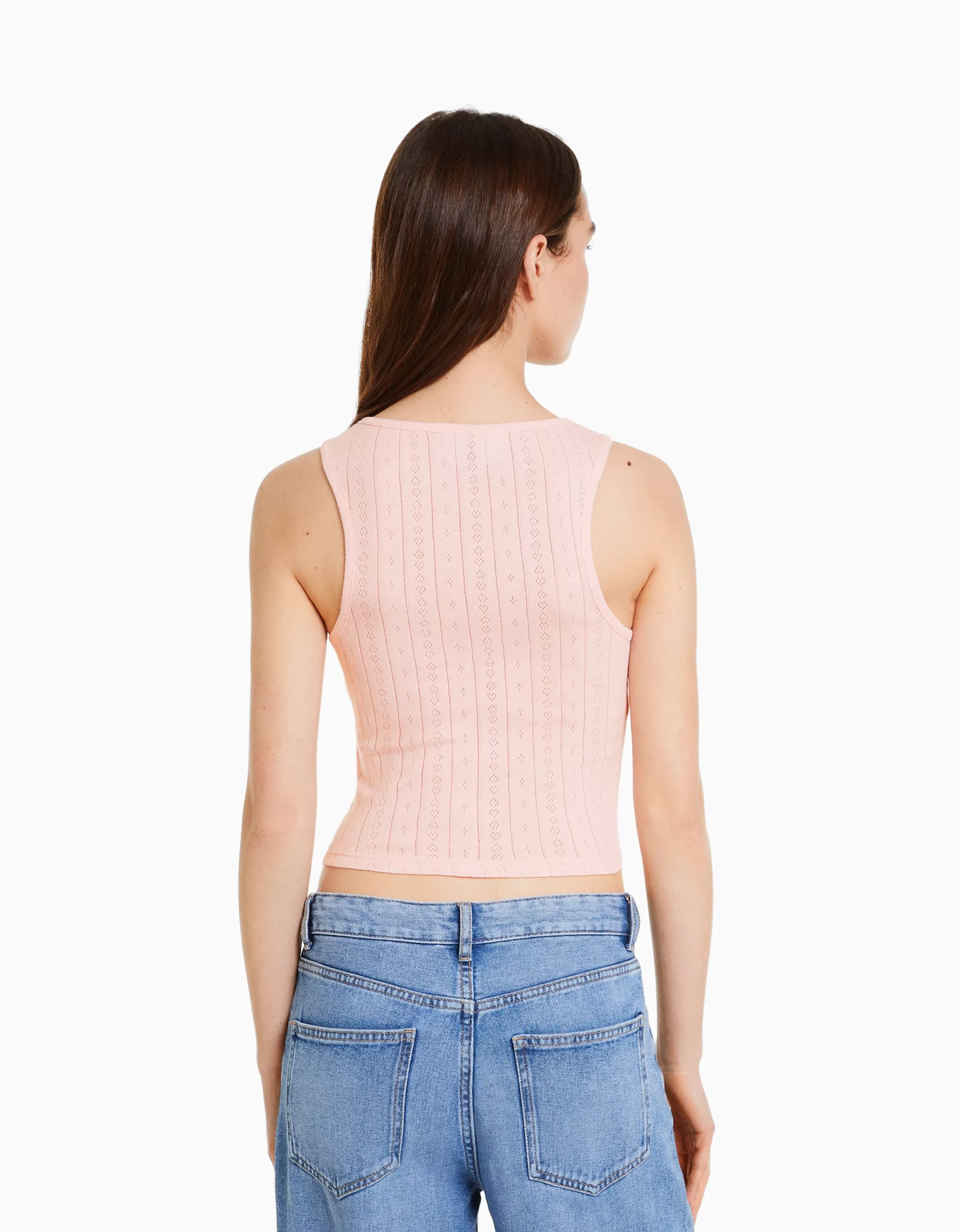 BERSHKA Tee-shirts*Top sans manches maille pointelle imprimé Nirvana Rose