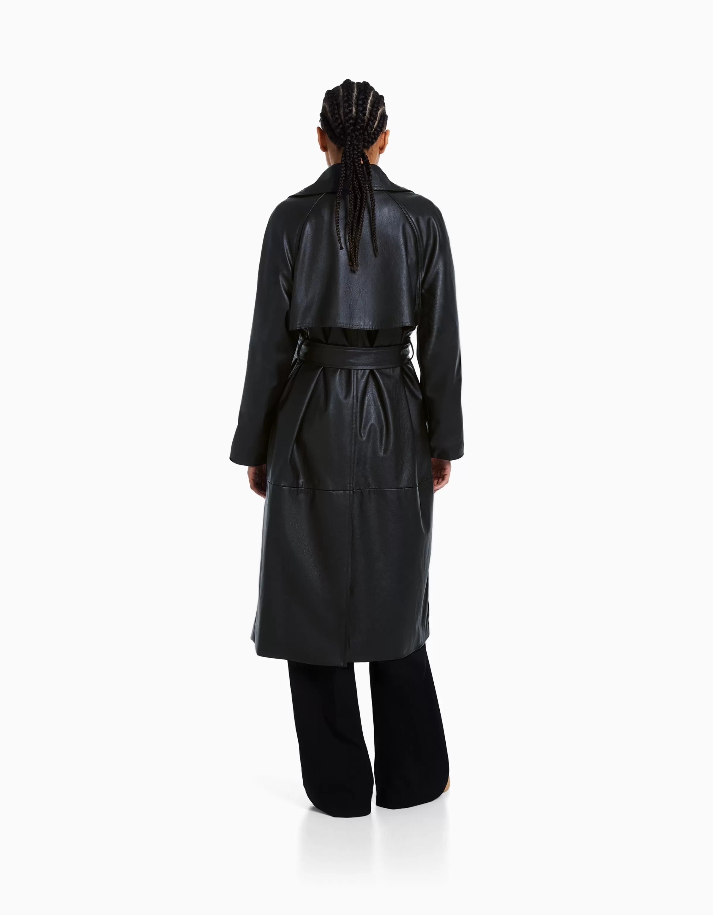 BERSHKA Similicuir*Trench similicuir Noir