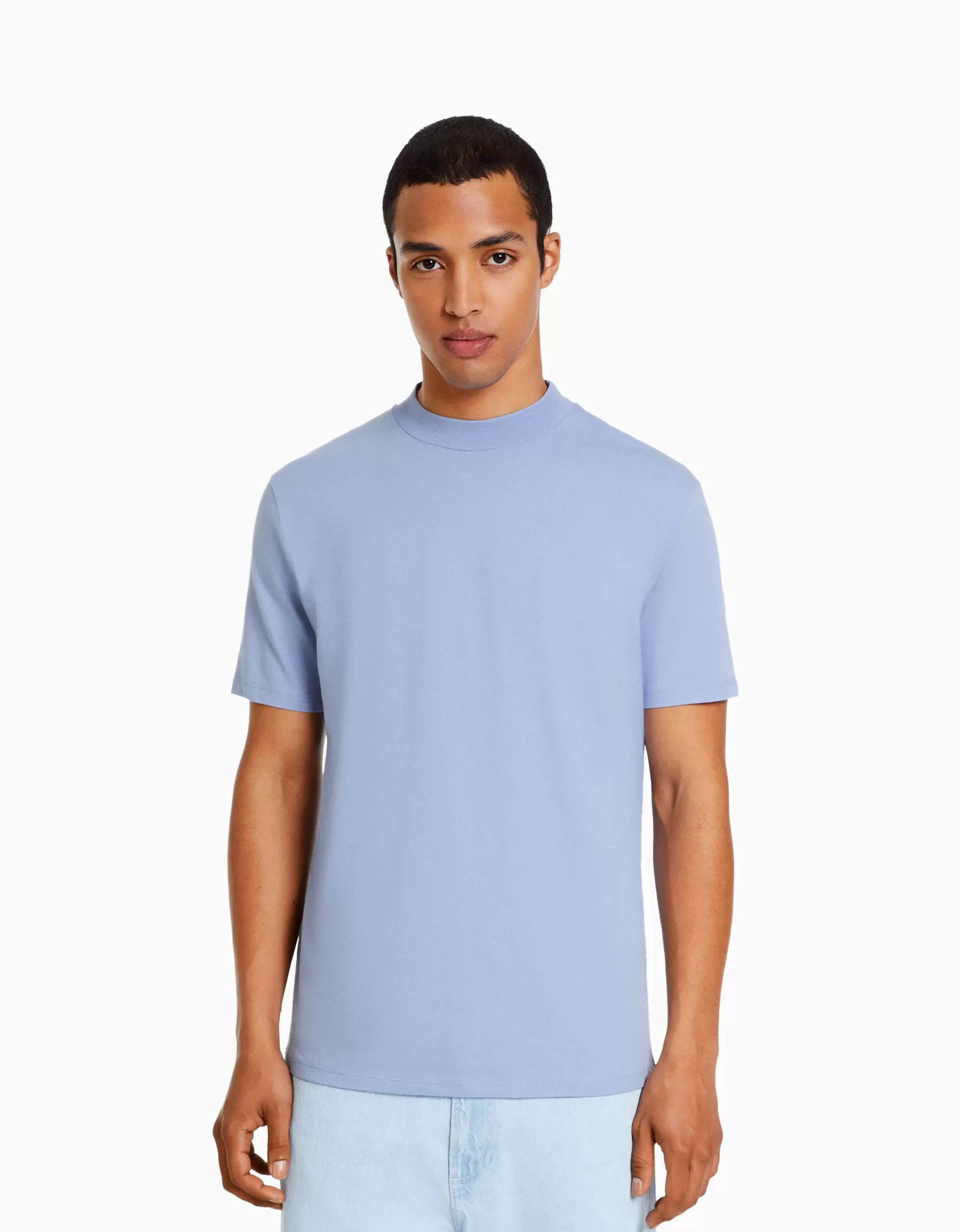 BERSHKA Vêtements*T-shirt à manches courtes et col montant Bleu