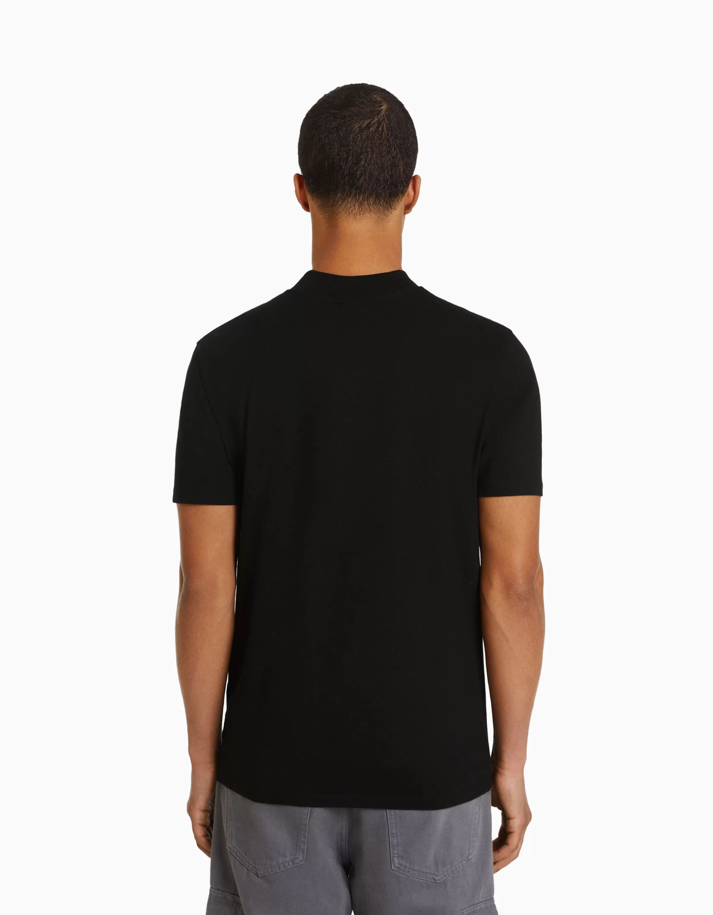 BERSHKA Personnalisables*T-shirt à manches courtes et col montant Noir