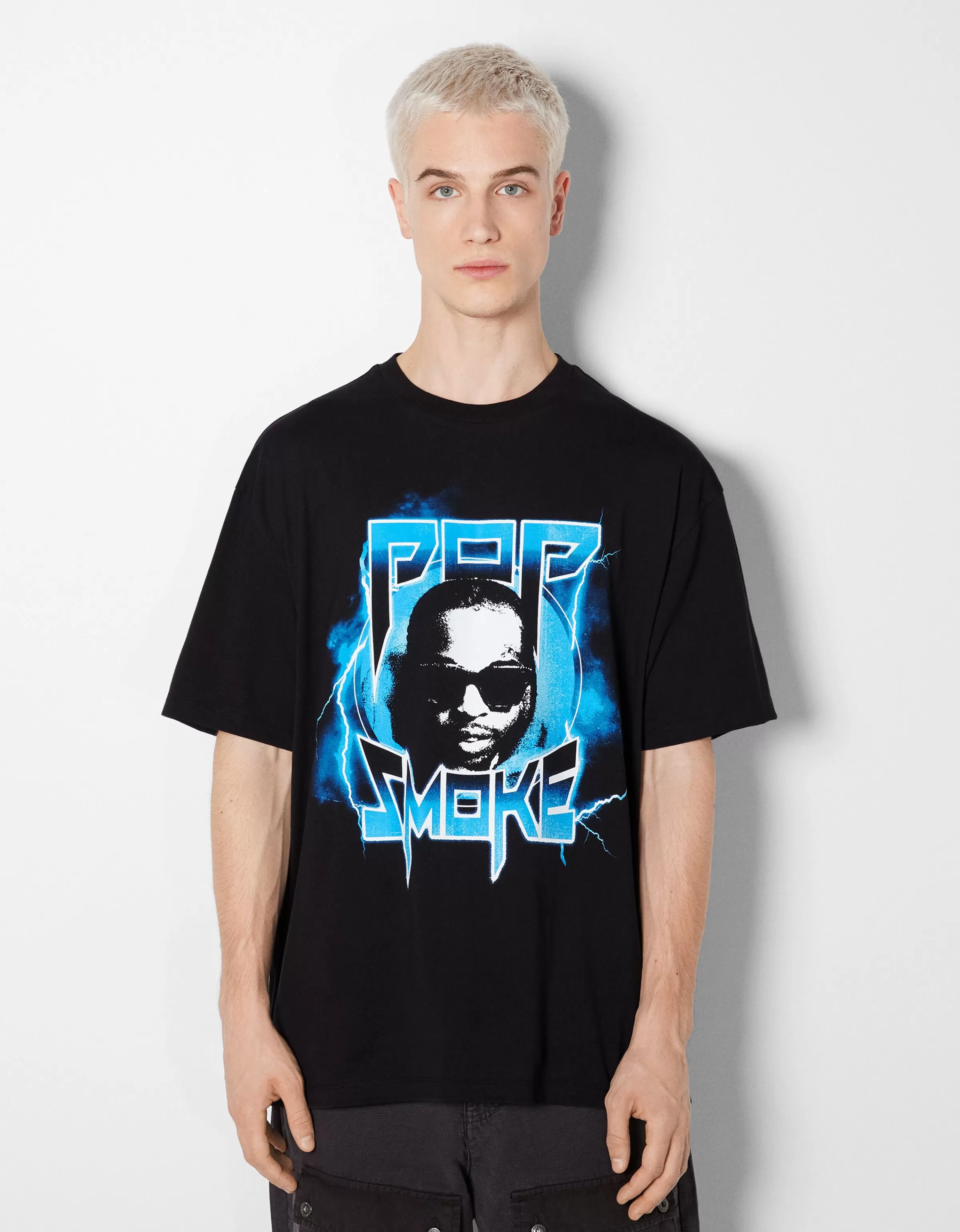 BERSHKA Vêtements*T-shirt boxy fit Pop Smoke Noir