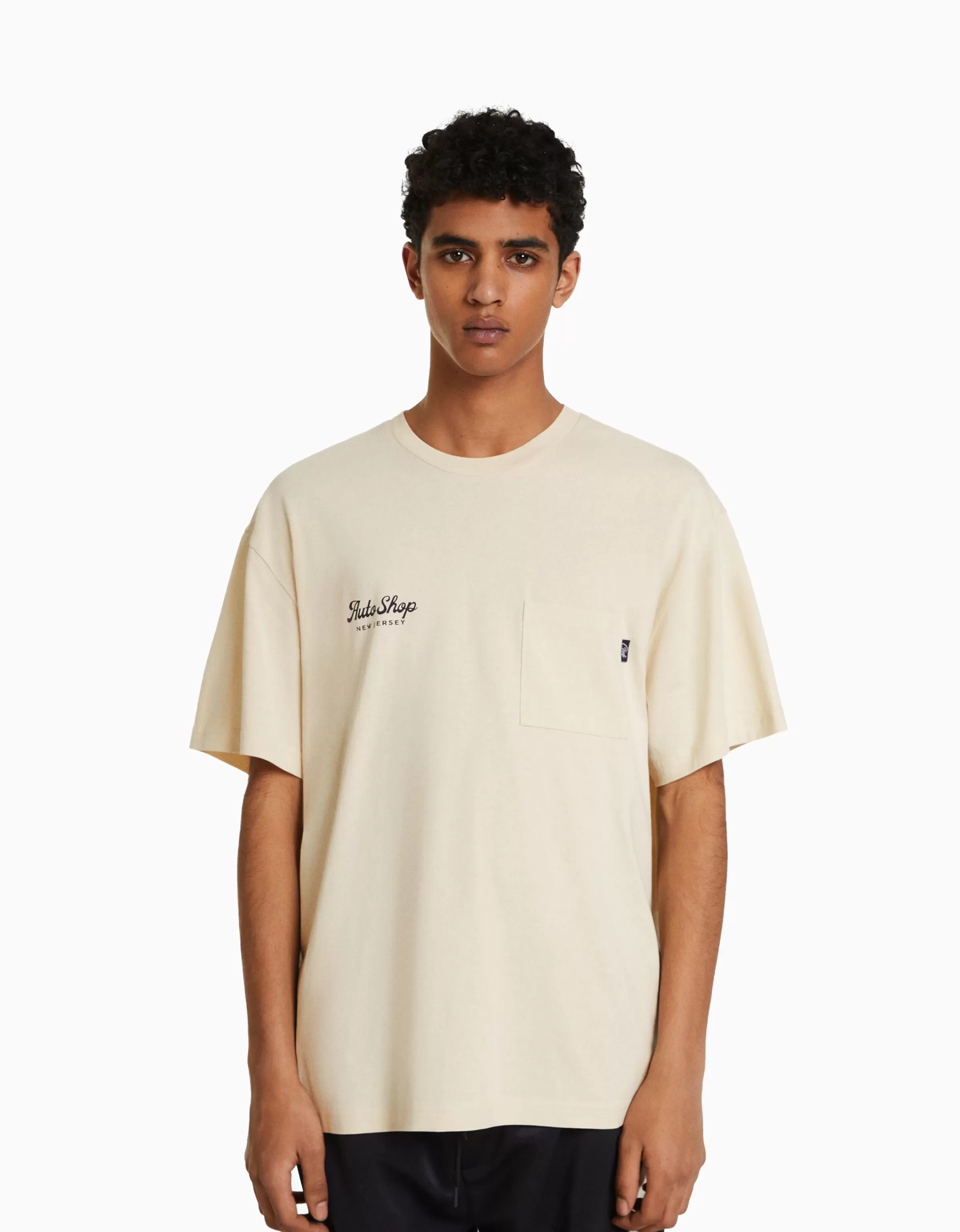 BERSHKA Tee-shirts*T-shirt boxy manches courtes imprimé Camel