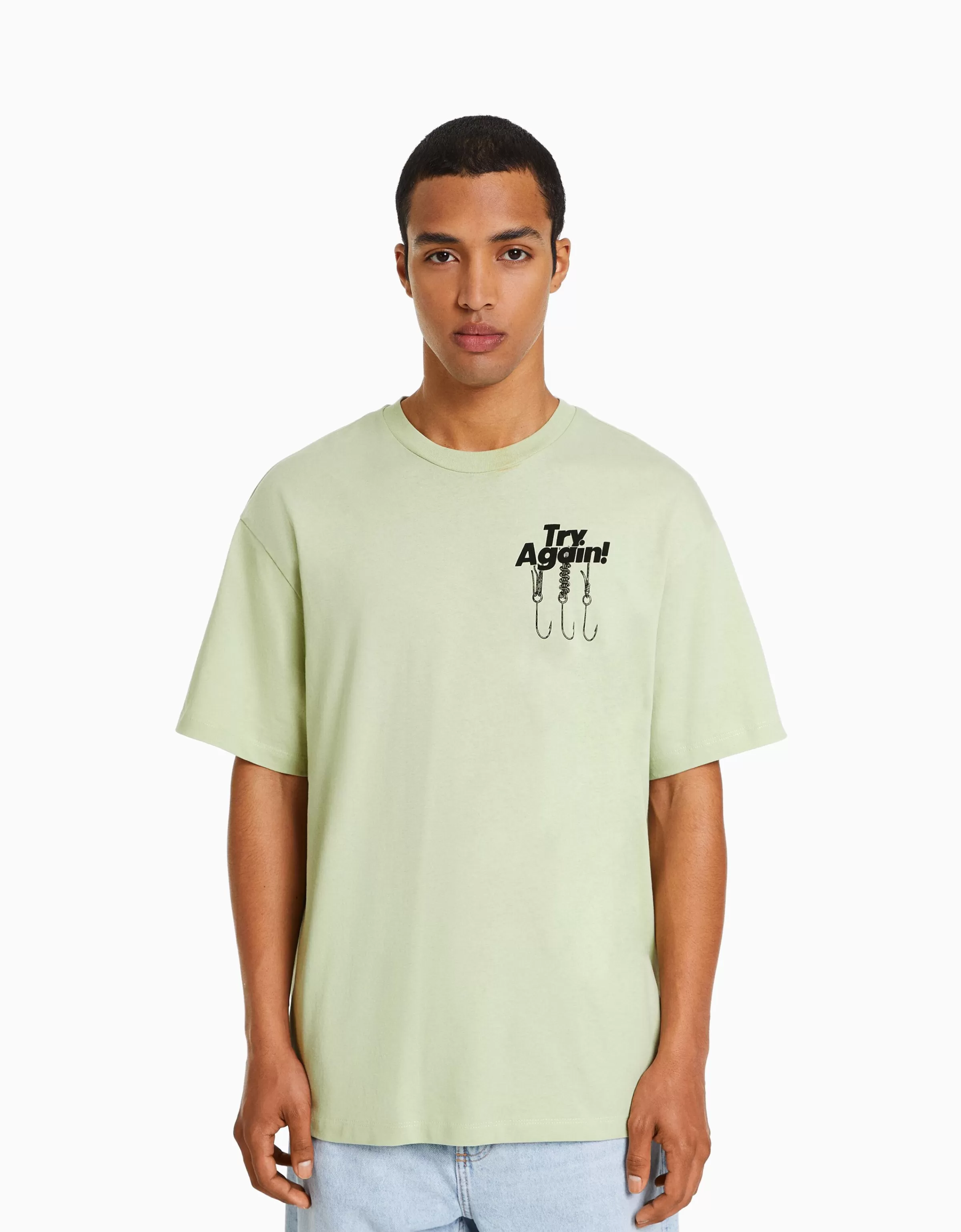 BERSHKA Tee-shirts*T-shirt boxy manches courtes imprimé Vert