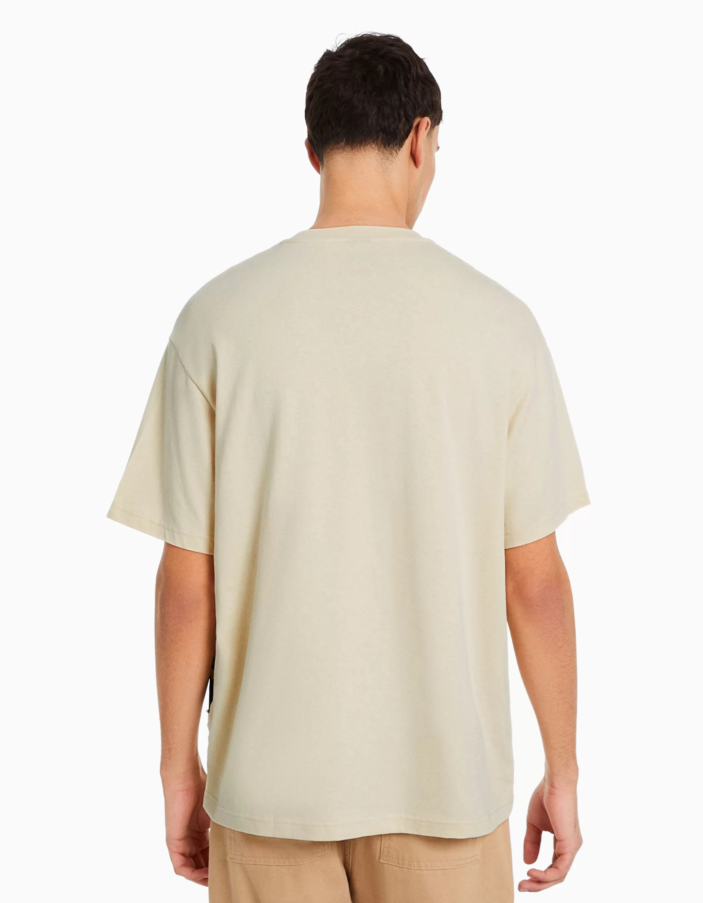 BERSHKA Vêtements*T-shirt boxy manches courtes imprimé Camel