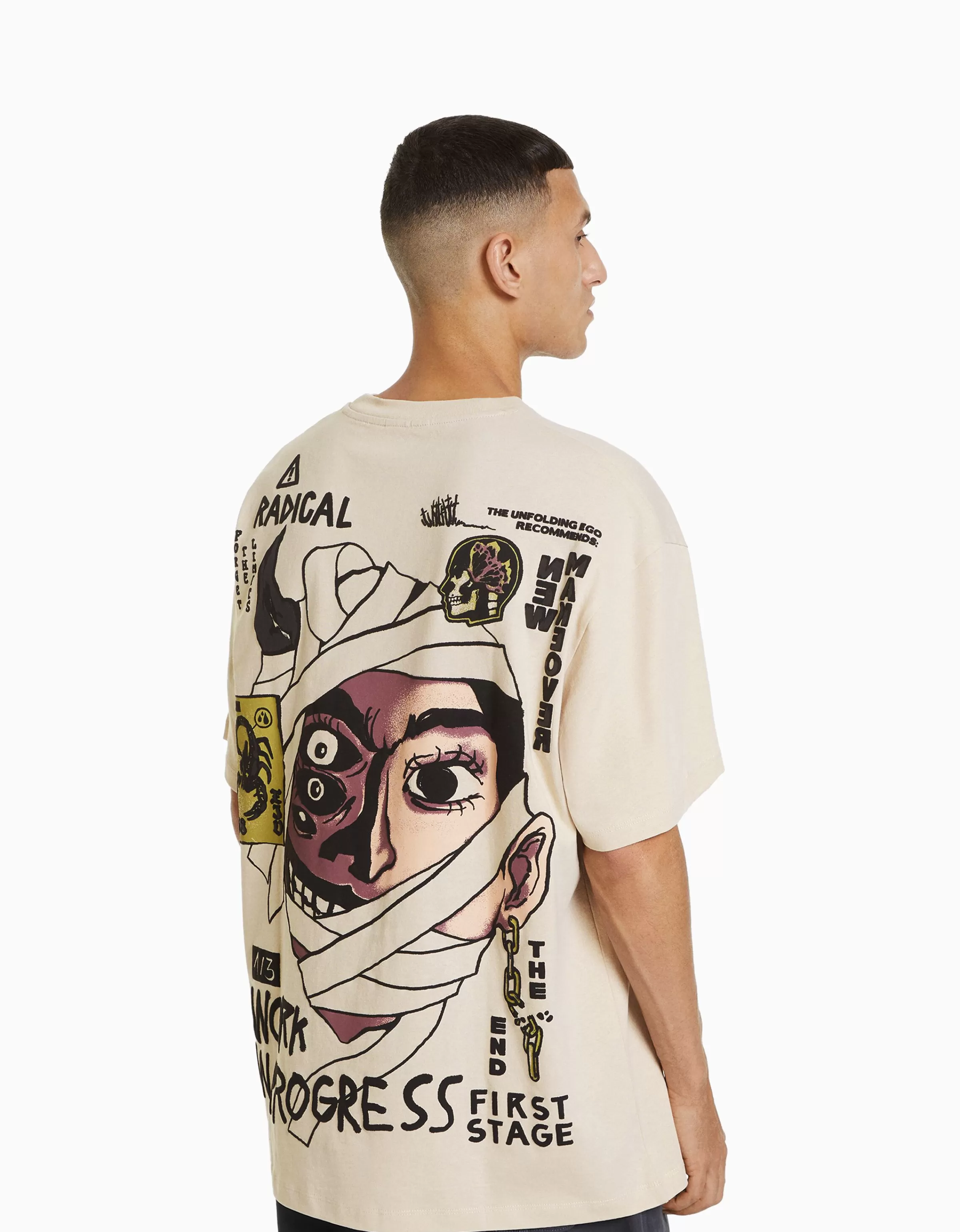 BERSHKA Tee-shirts*T-shirt boxy manches courtes imprimé Noir