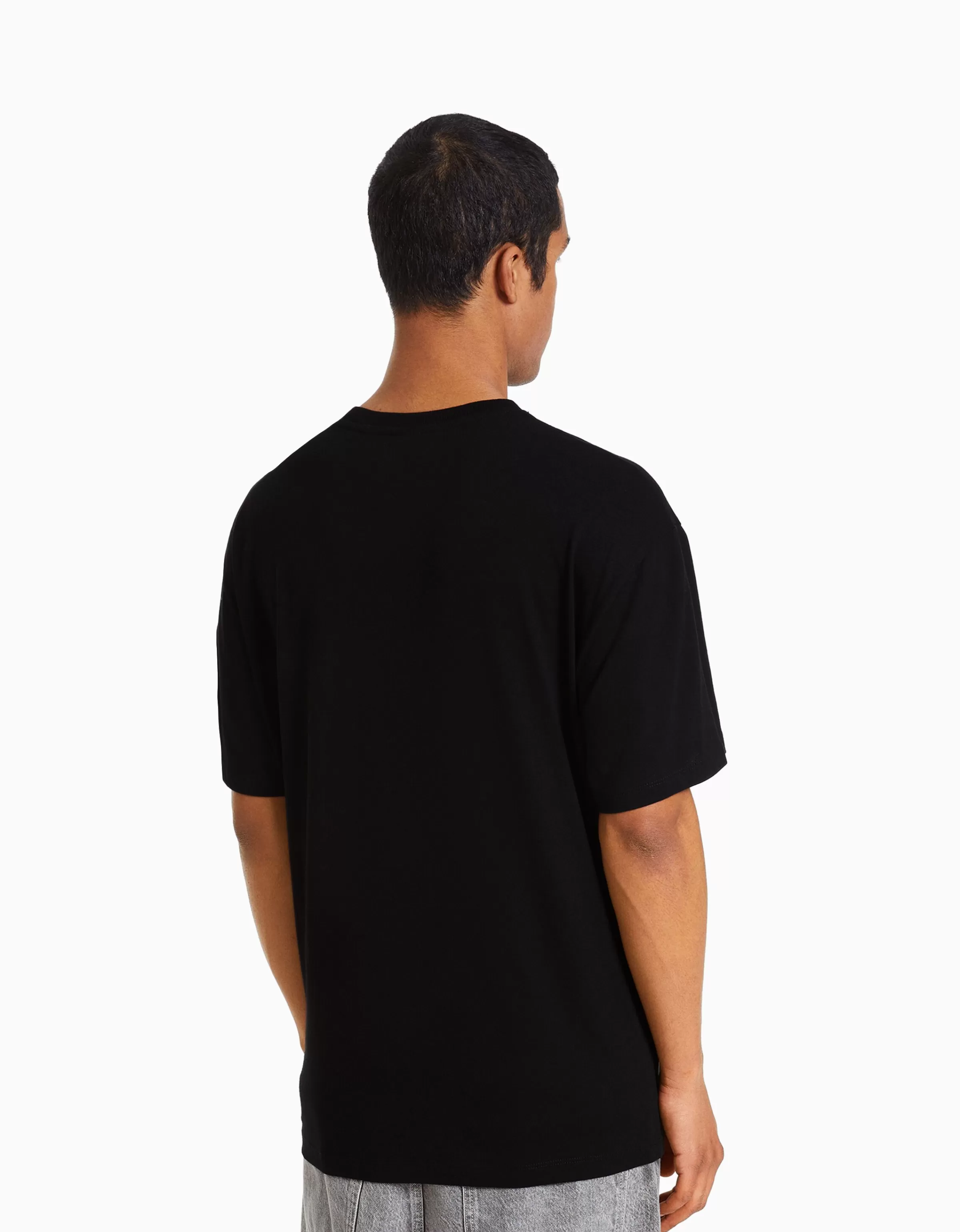 BERSHKA Vêtements*T-shirt manches courtes boxy fit empiècements Noir