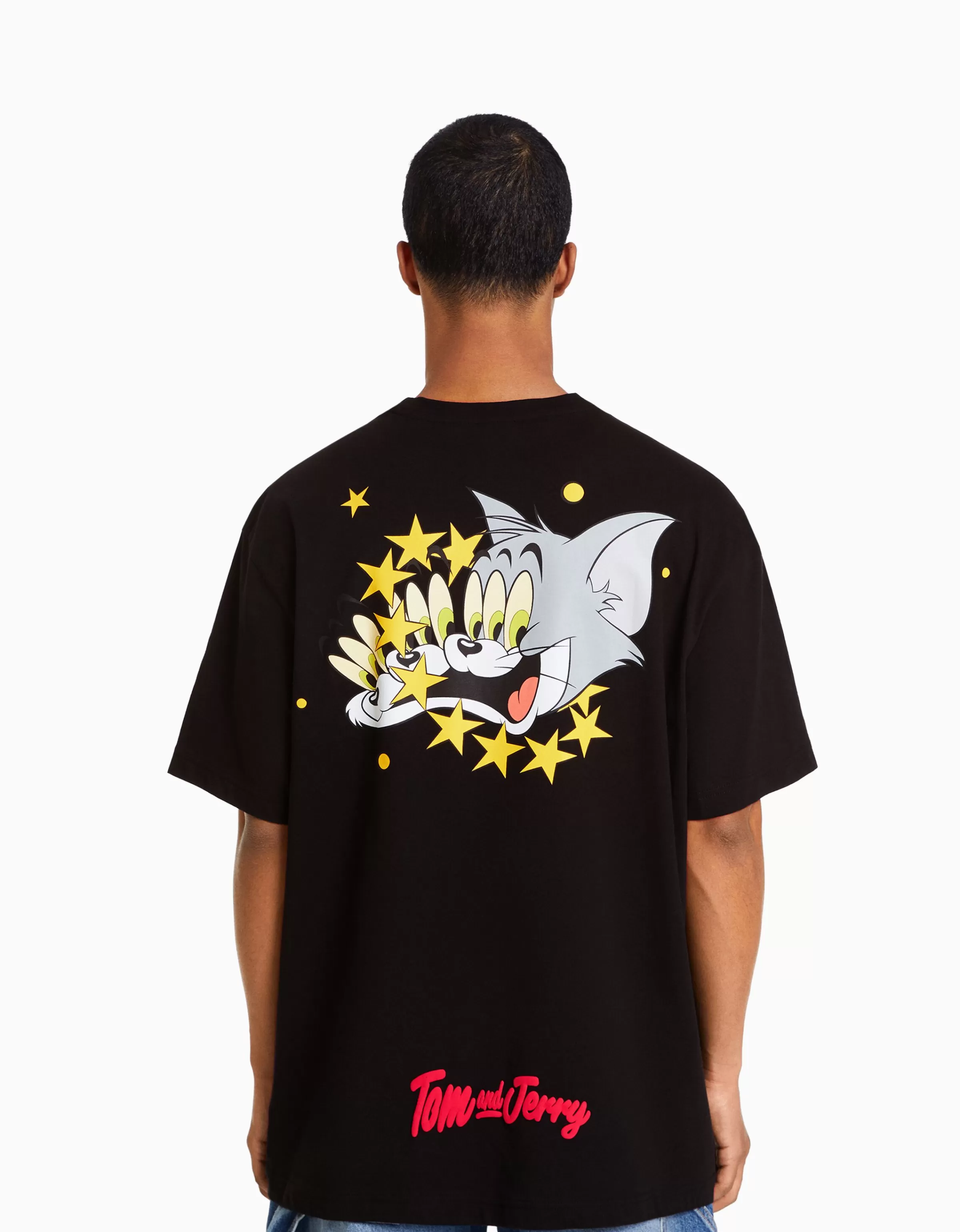 BERSHKA Collaborations®*T-shirt manches courtes boxy fit imprimé Tom & Jerry Noir