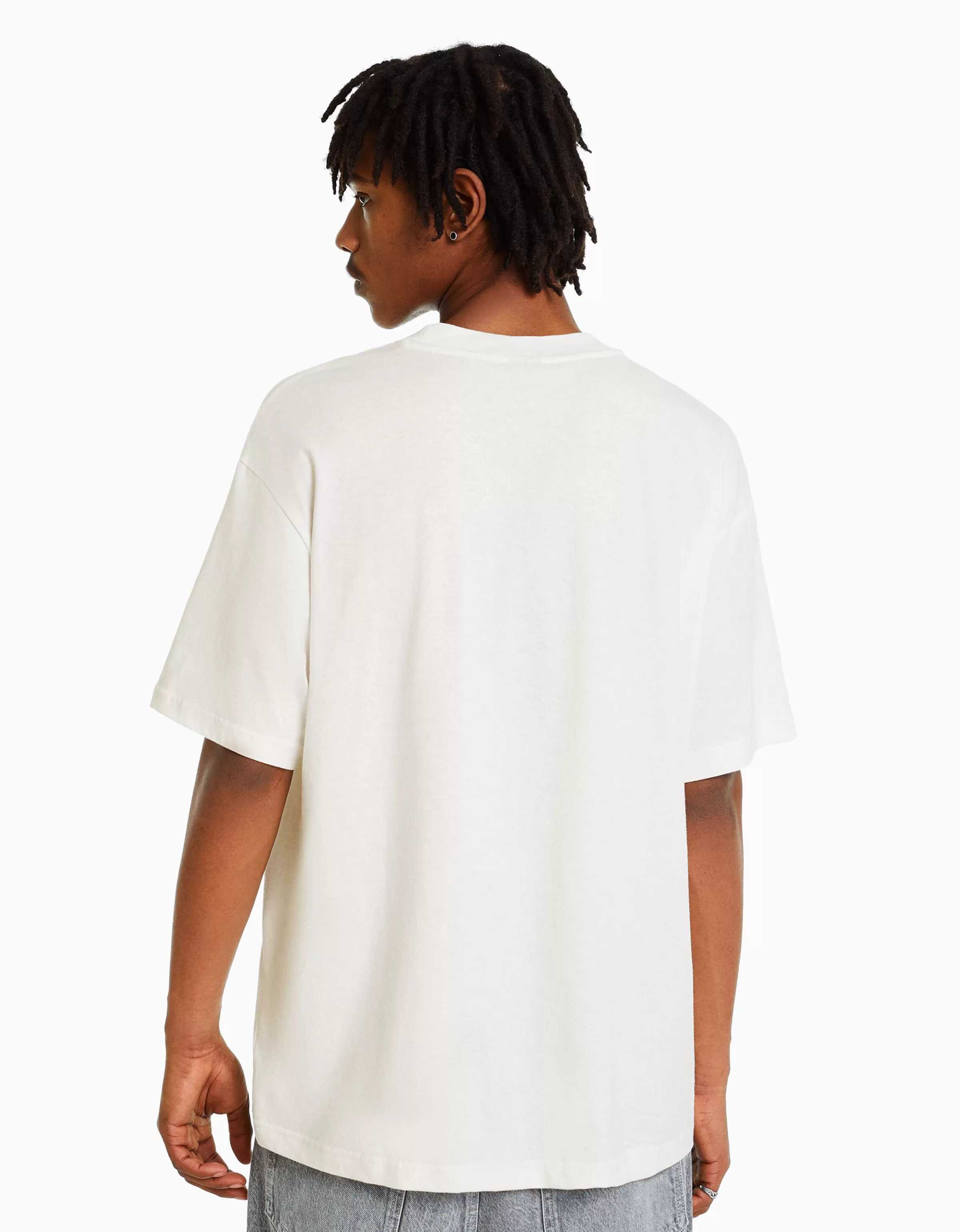 BERSHKA Vêtements*T-shirt manches courtes boxy fit poche Blanc