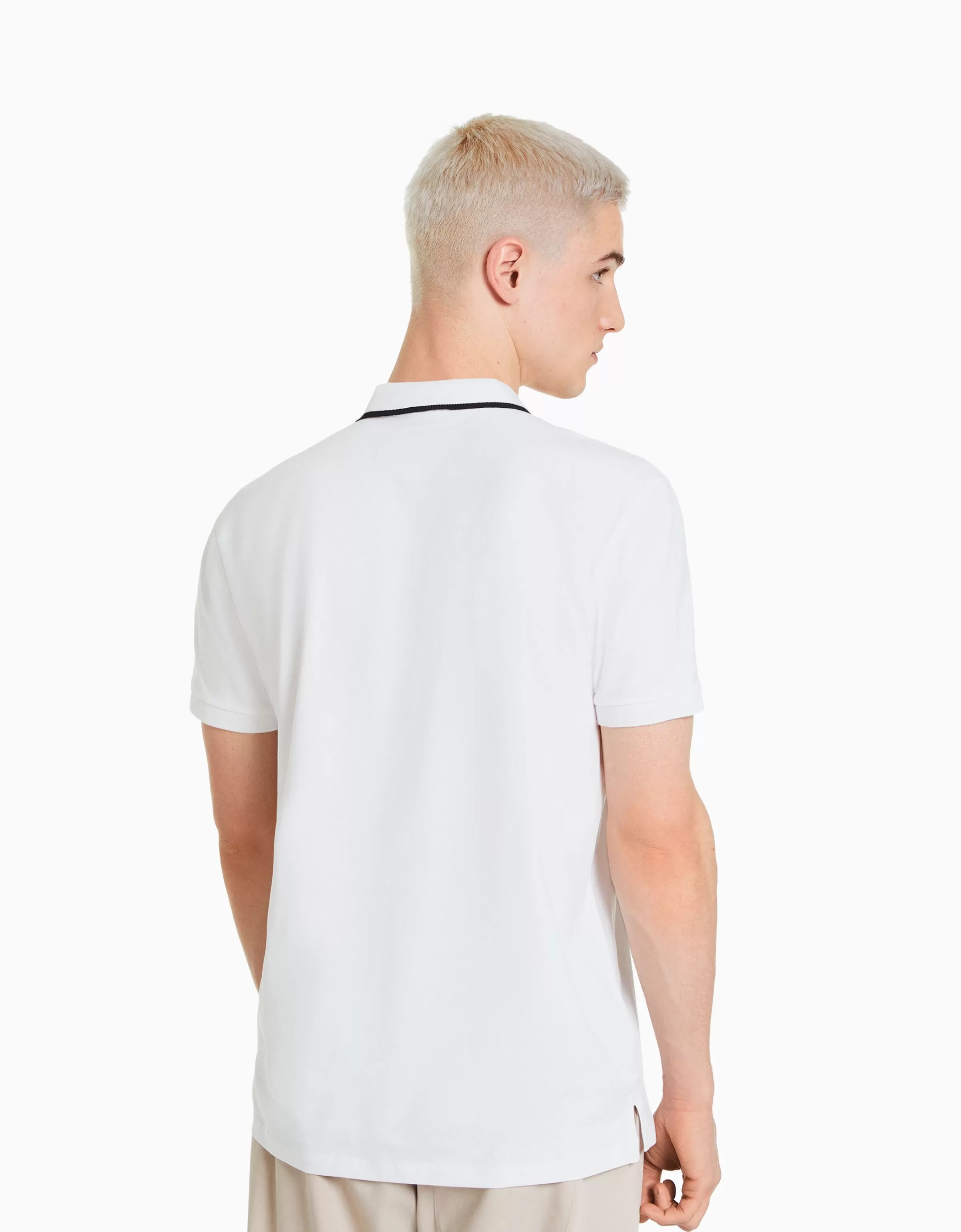 BERSHKA Tee-shirts*T-shirt manches courtes col polo bandes Blanc