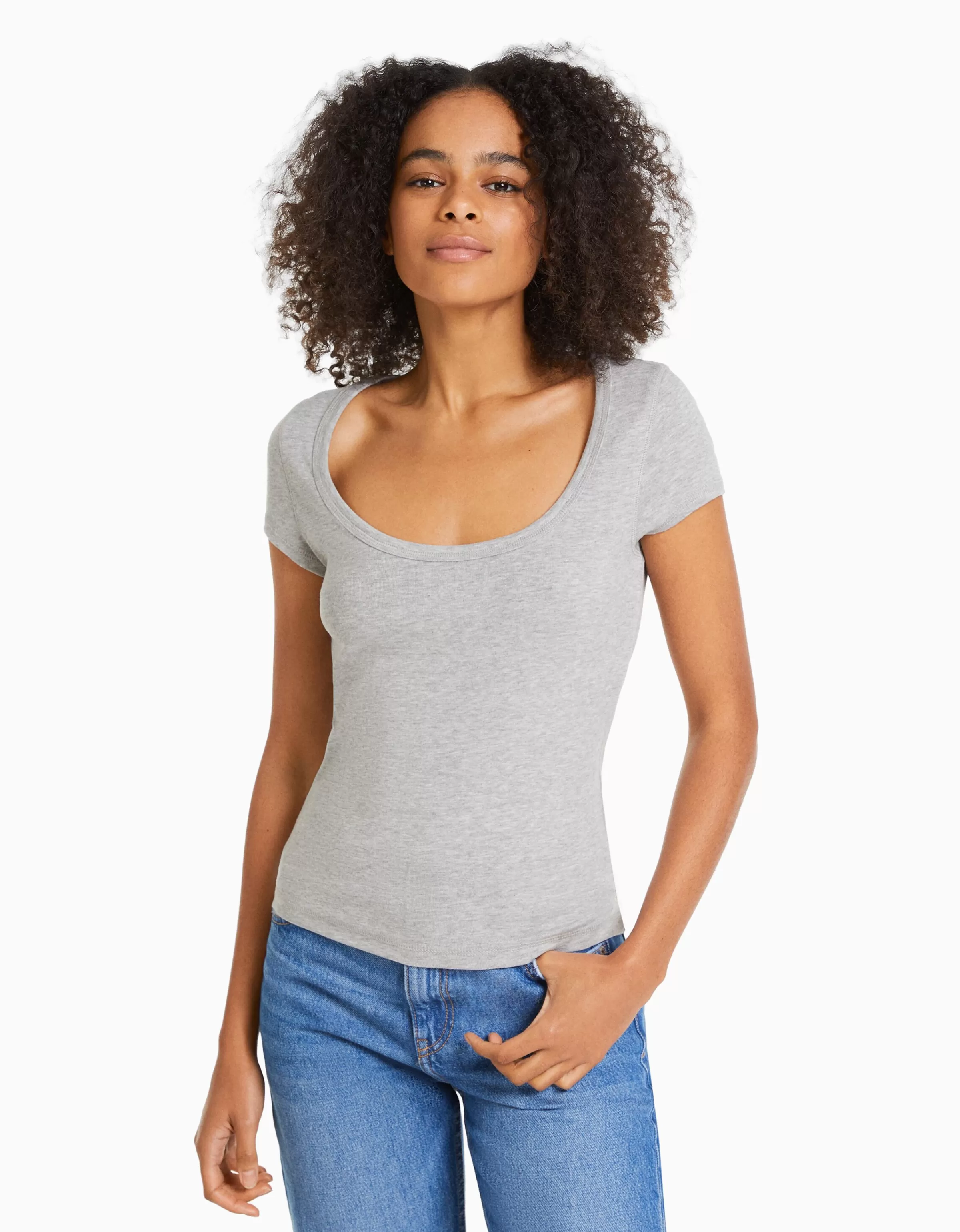 BERSHKA Tee-shirts*T-shirt manches courtes col rond Bleu lavé