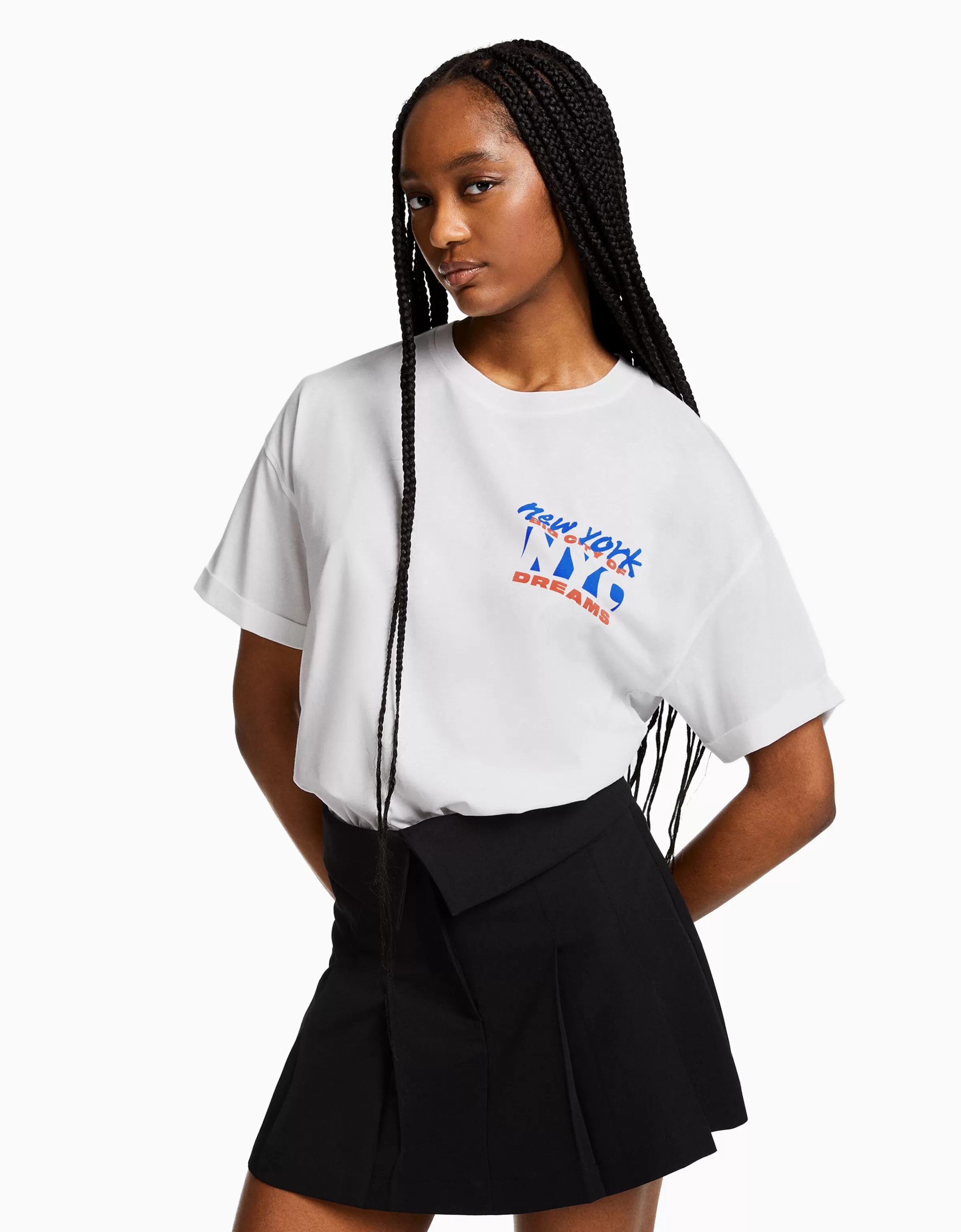 BERSHKA Tee-shirts*T-shirt manches courtes imprimé Blanc cassé