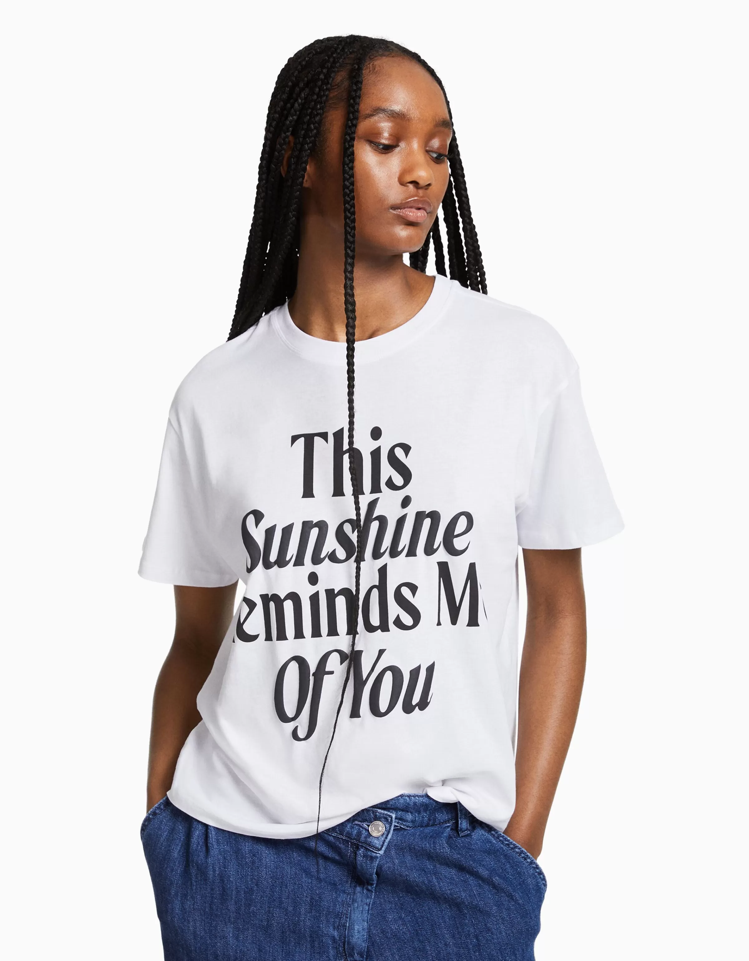 BERSHKA Tee-shirts*T-shirt manches courtes imprimé Blanc