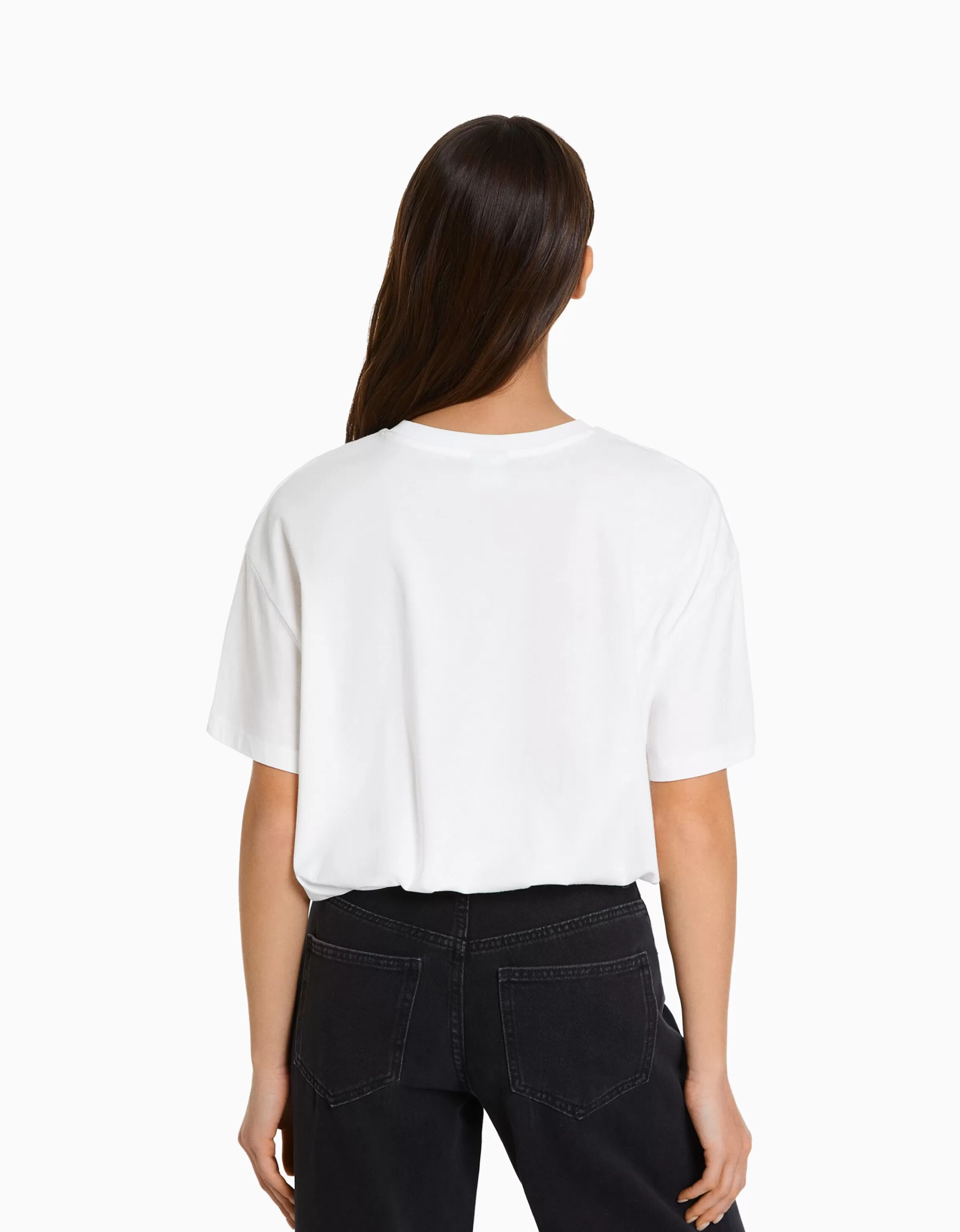 BERSHKA Tee-shirts*T-shirt manches courtes imprimé Blanc cassé