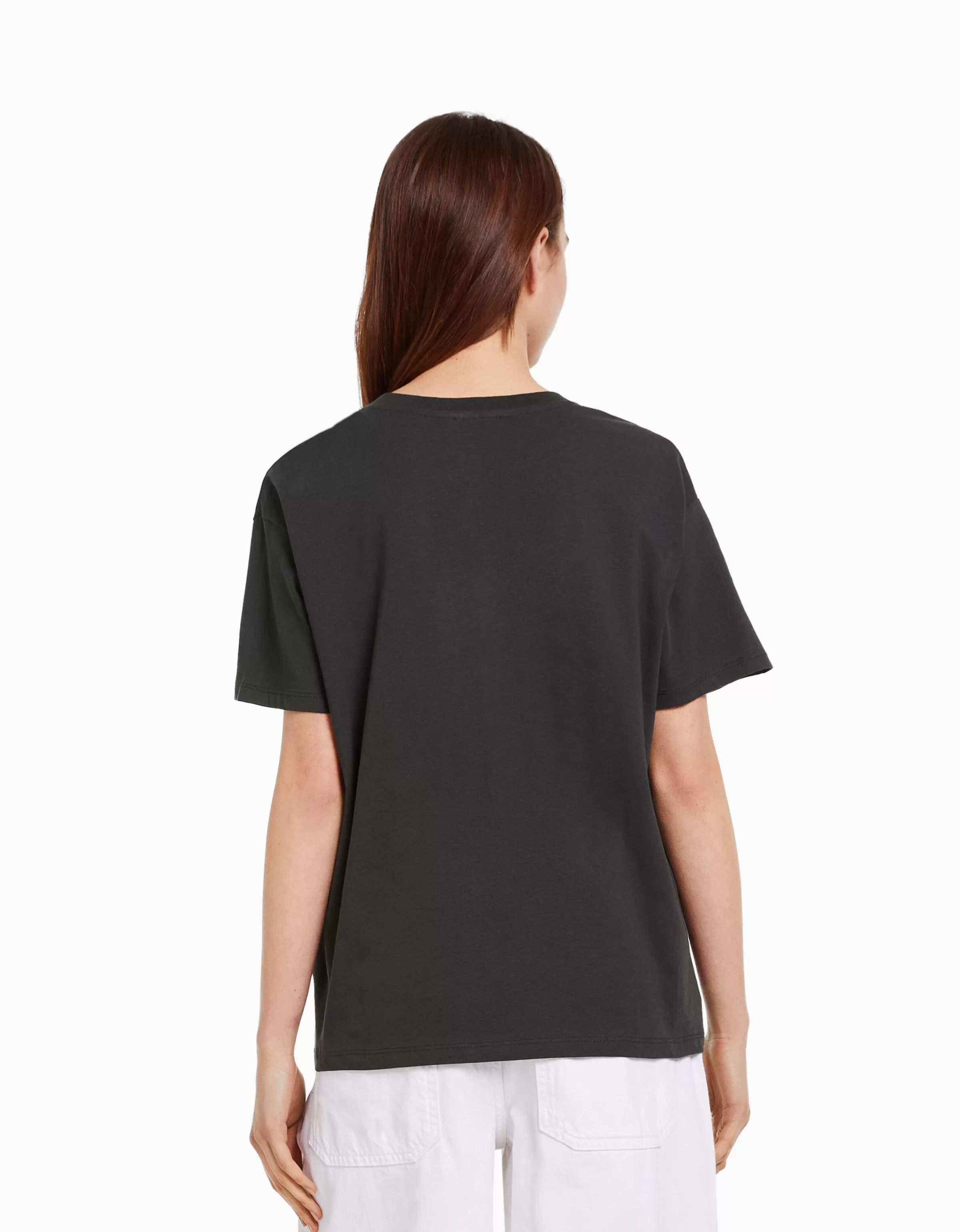 BERSHKA Tee-shirts*T-shirt manches courtes imprimé Gris