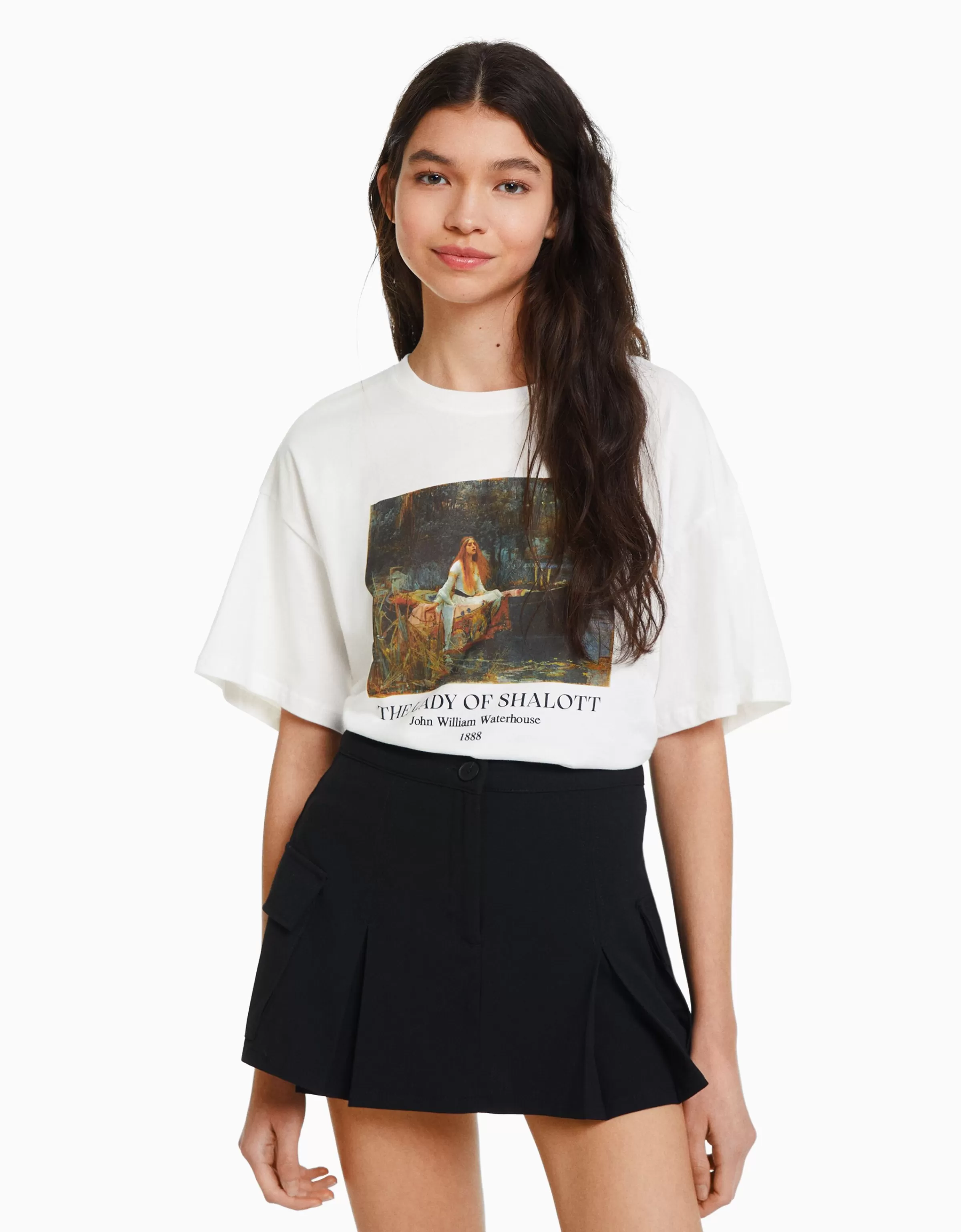 BERSHKA Tee-shirts*T-shirt manches courtes imprimé Art Series Blanc cassé