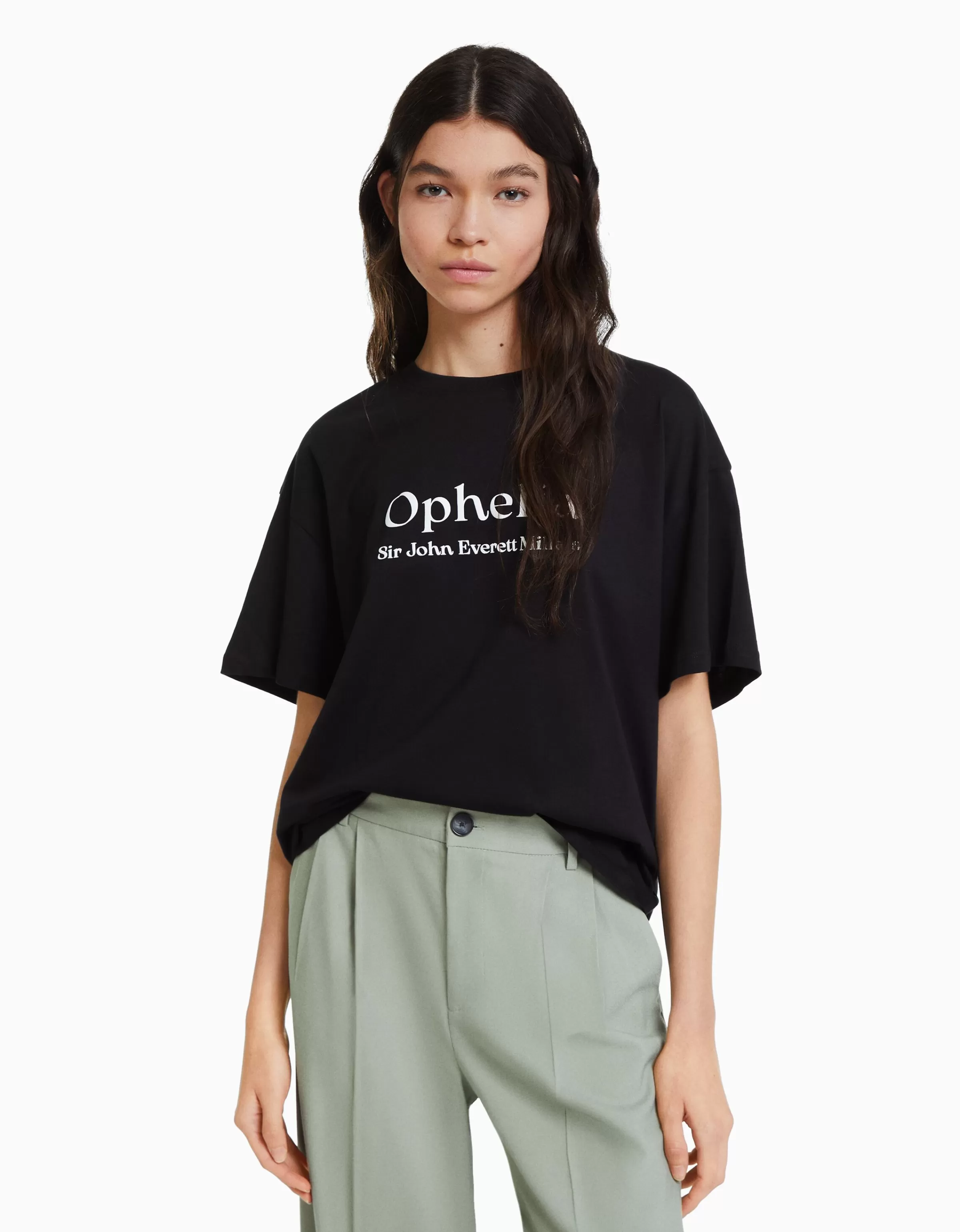 BERSHKA Tee-shirts*T-shirt manches courtes imprimé Art Series Noir