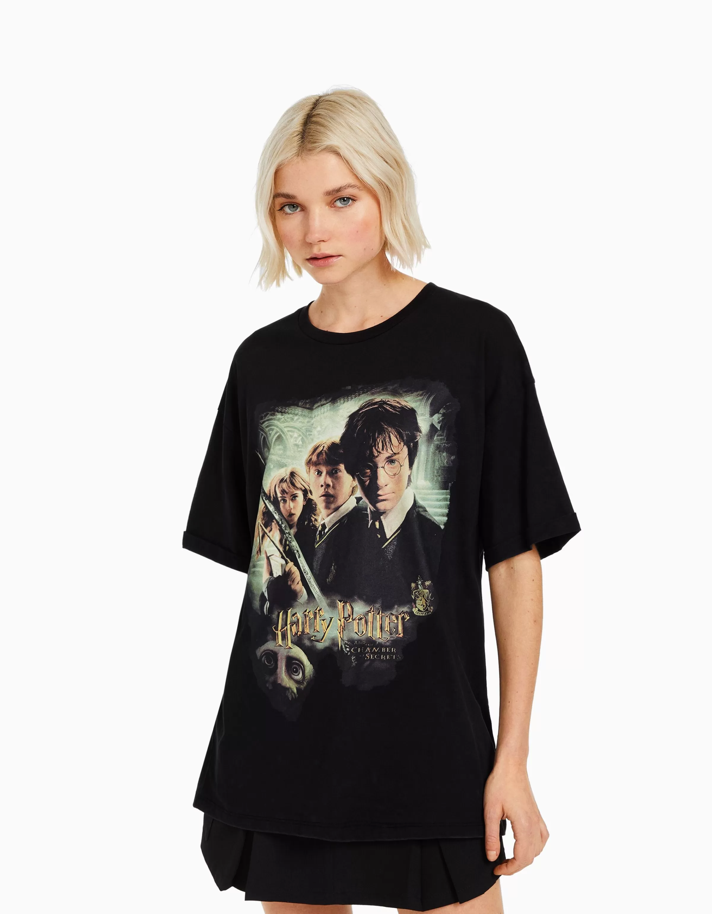 BERSHKA Tee-shirts*T-shirt manches courtes imprimé Harry Potter Noir