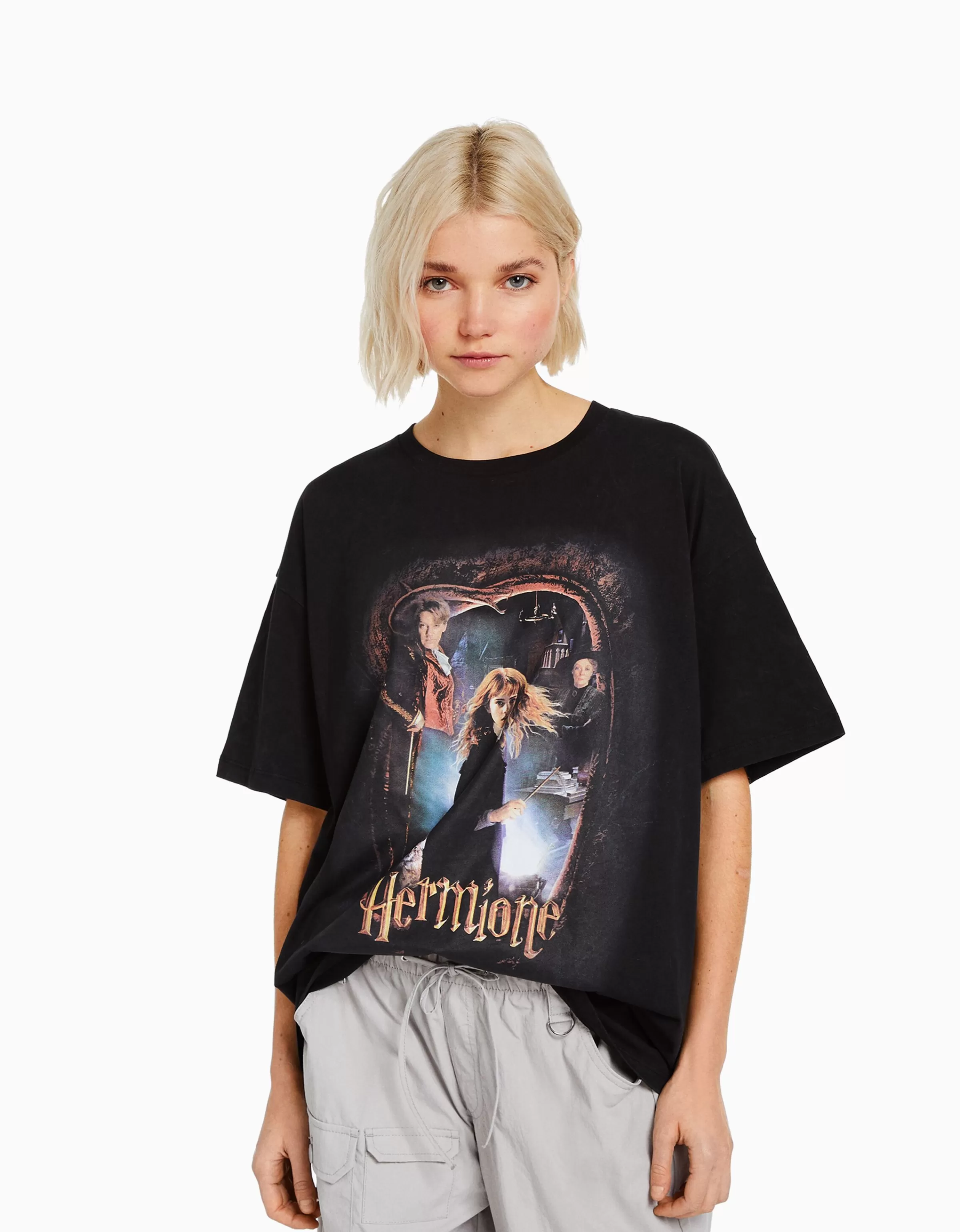 BERSHKA Tee-shirts*T-shirt manches courtes imprimé Harry Potter Noir