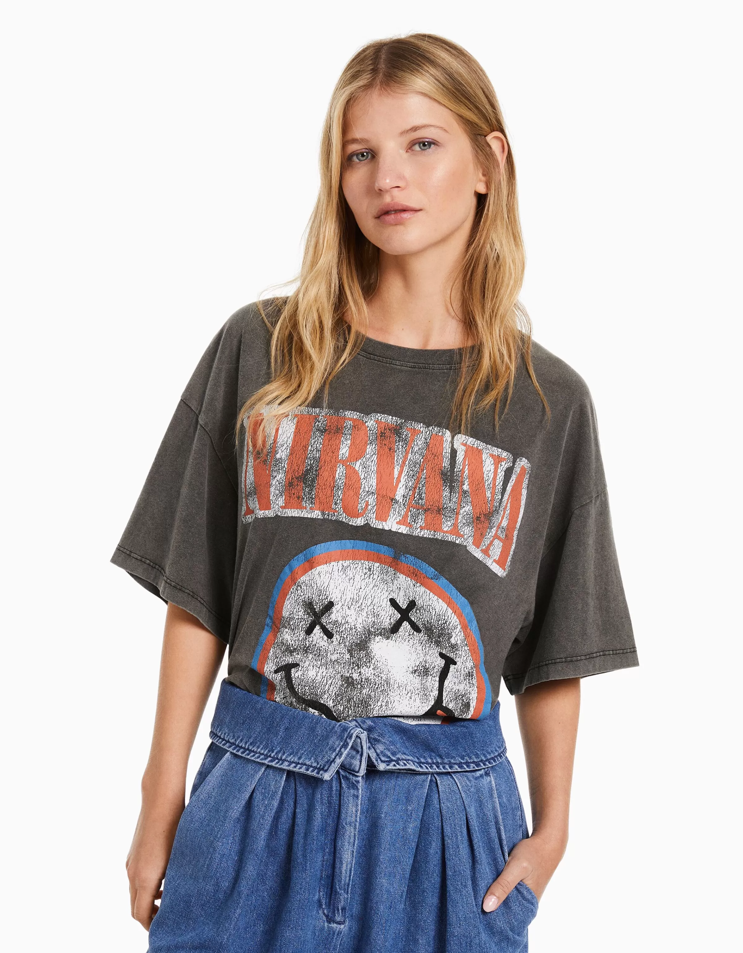 BERSHKA Tee-shirts*T-shirt manches courtes imprimé Nirvana Noir