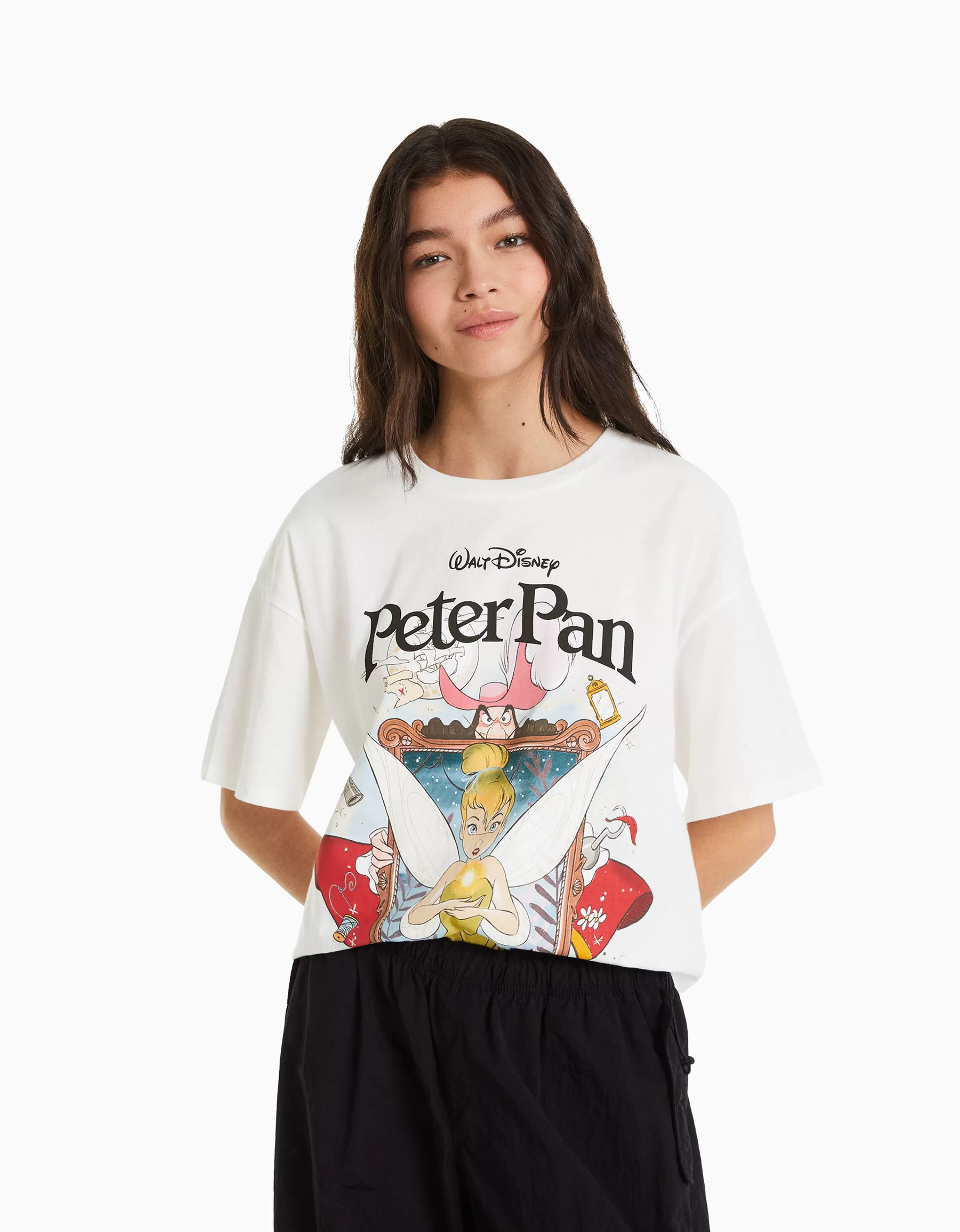 BERSHKA Cartoons*T-shirt manches courtes imprimé Peter Pan Blanc