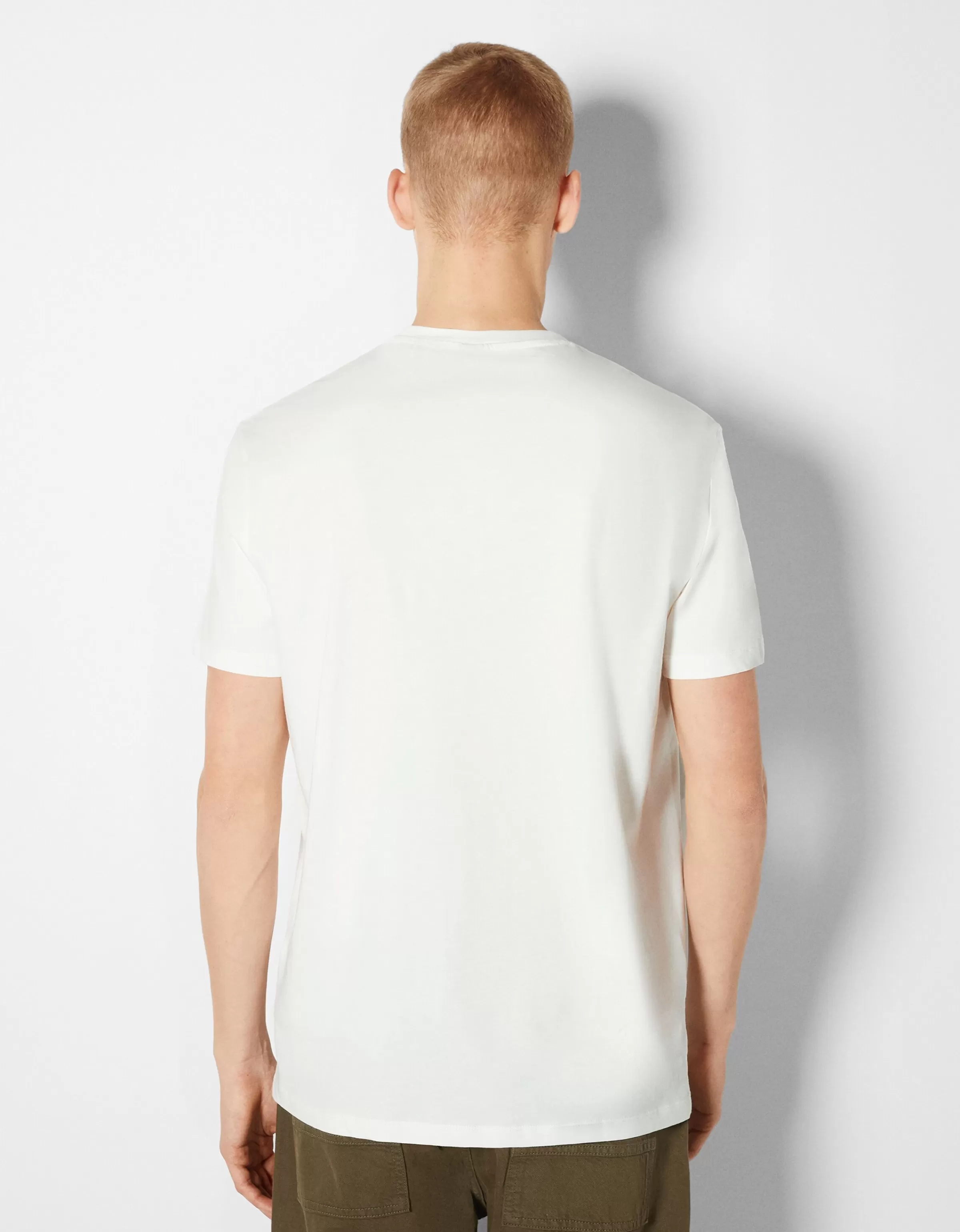 BERSHKA Tee-shirts*T-shirt manches courtes imprimé photo Blanc cassé