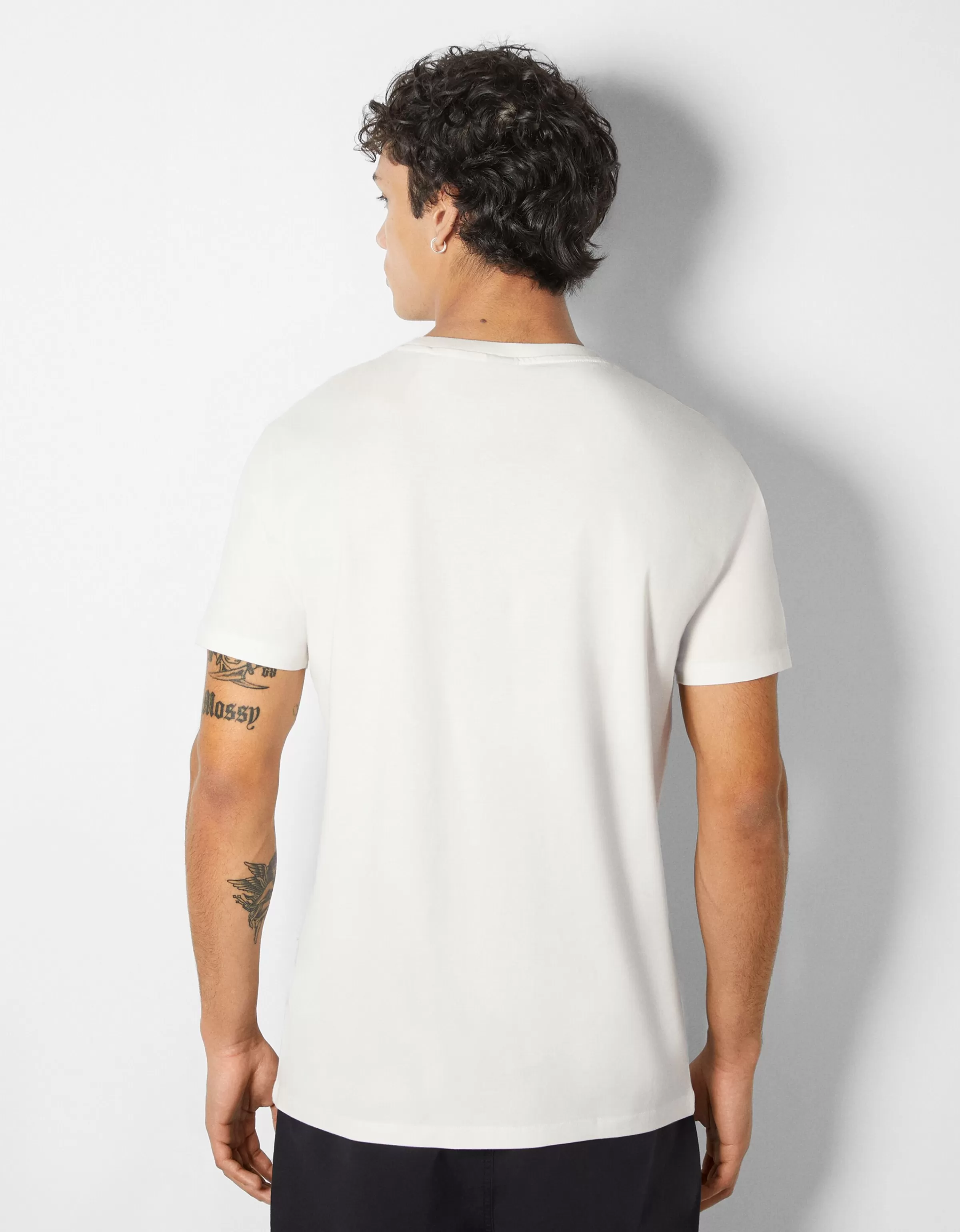 BERSHKA Tee-shirts*T-shirt manches courtes imprimé photo Blanc cassé