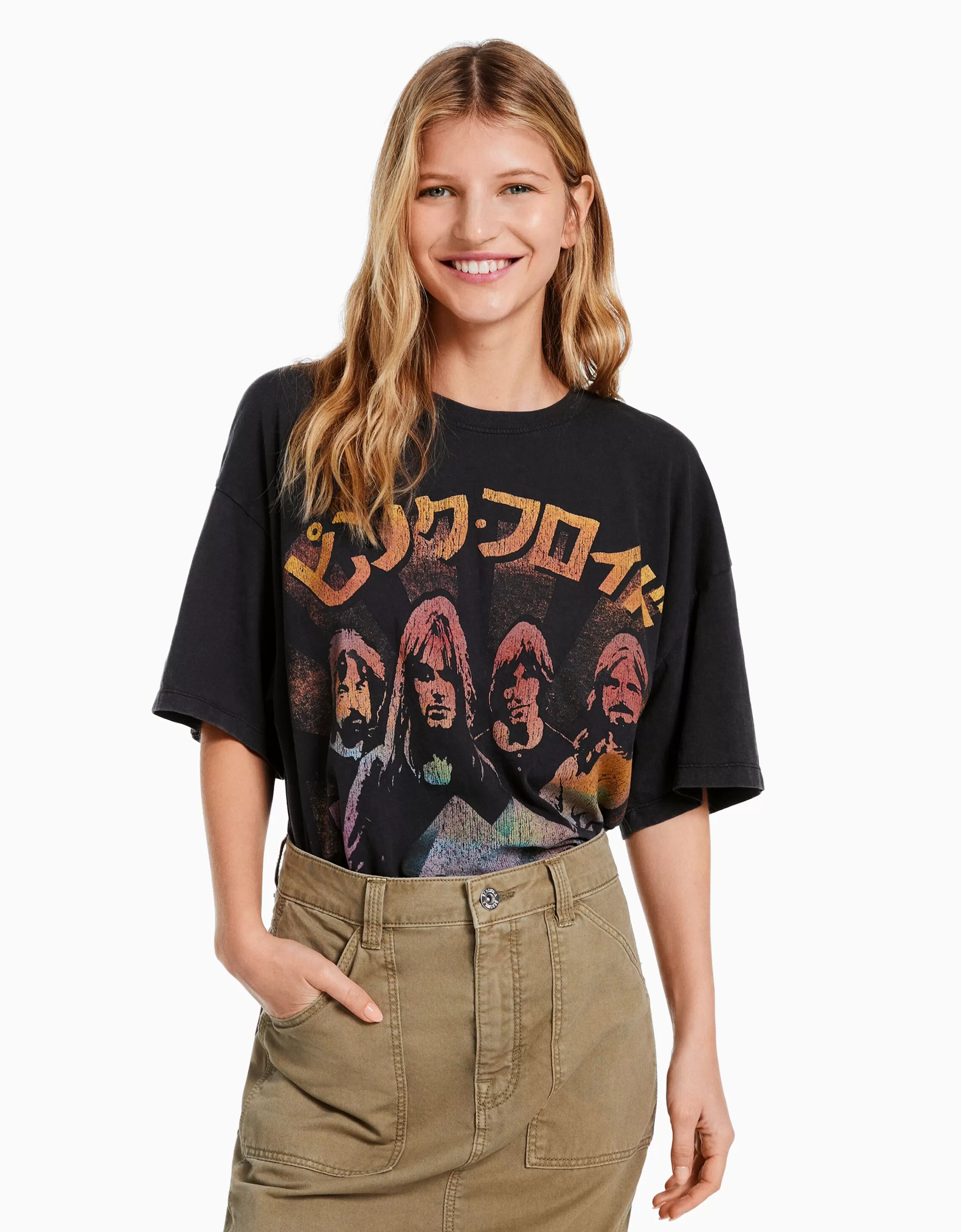 BERSHKA Tee-shirts*T-shirt manches courtes imprimé Pink Floyd Noir