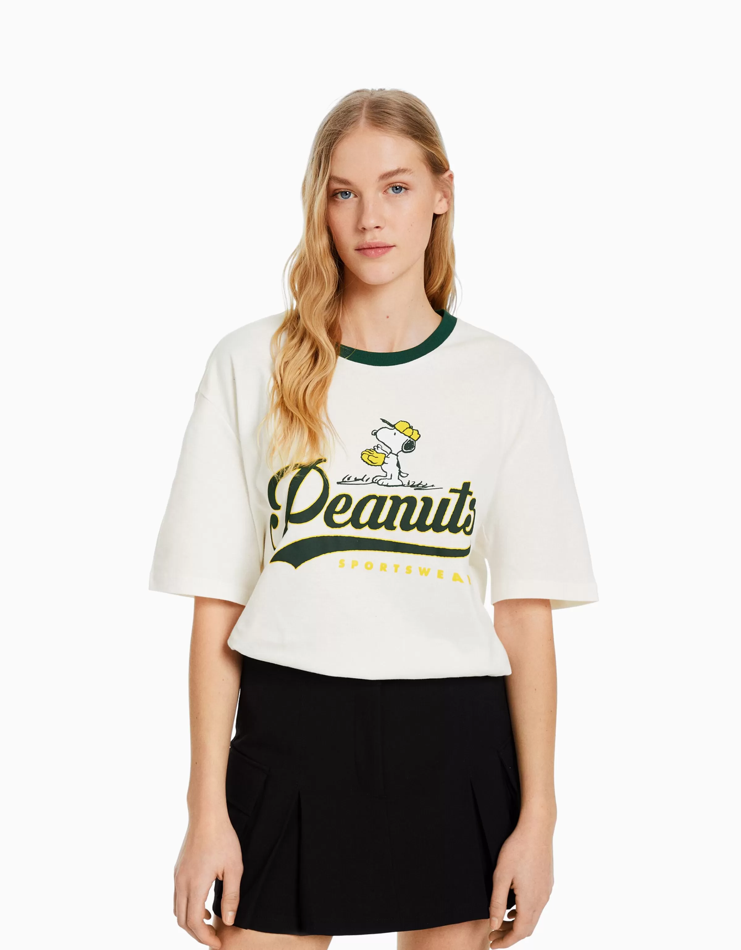 BERSHKA Cartoons*T-shirt manches courtes imprimé Snoopy Blanc