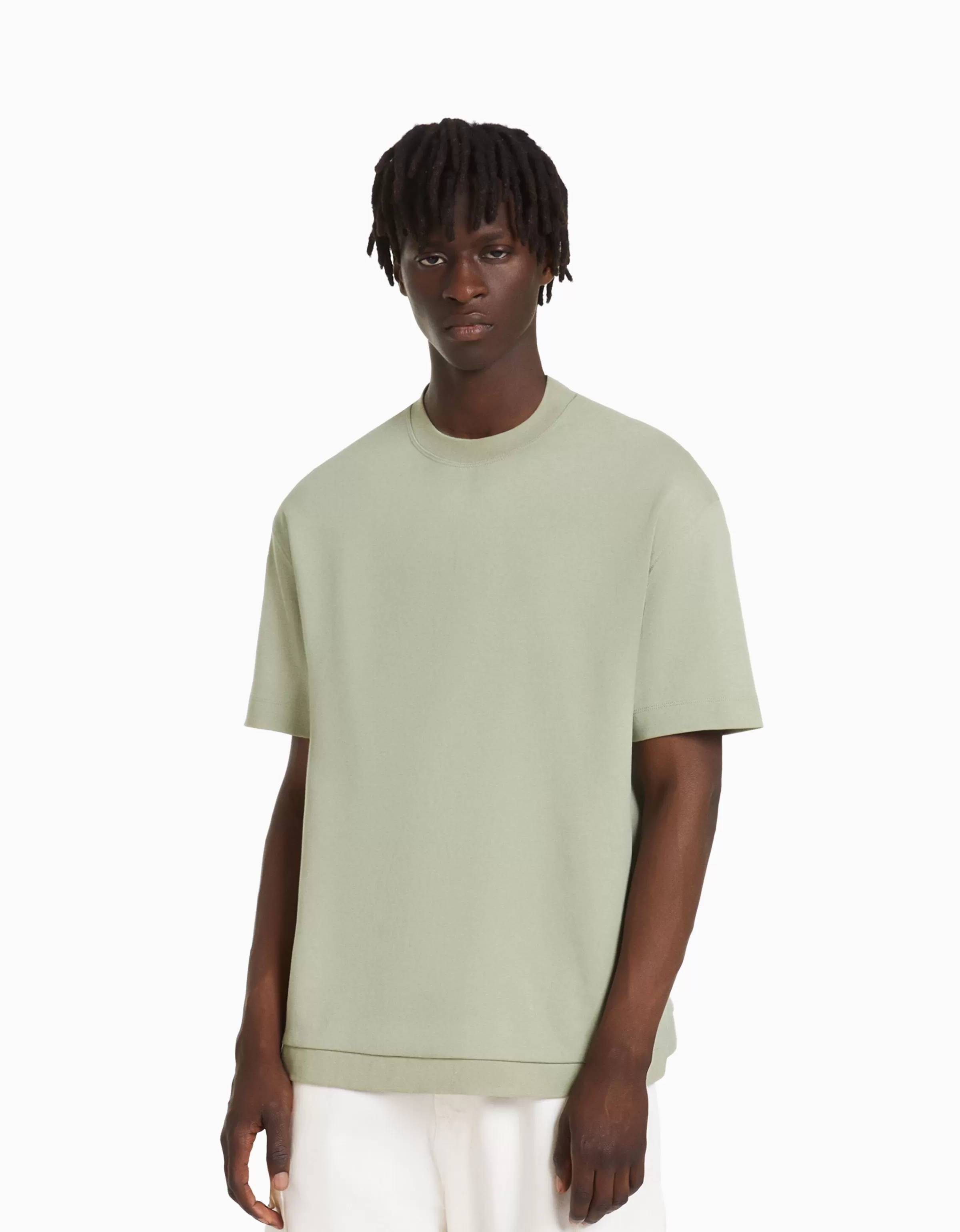 BERSHKA Vêtements*T-shirt manches courtes interlock Kaki