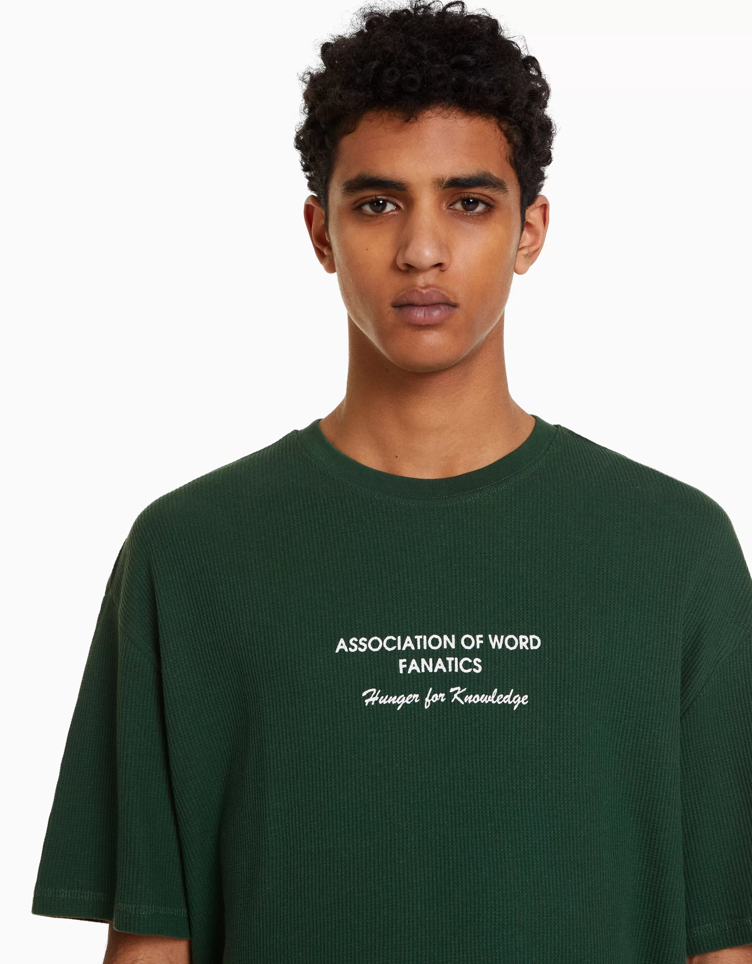 BERSHKA #bershkastyle*T-shirt manches courtes oversize gaufré et imprimé Vert