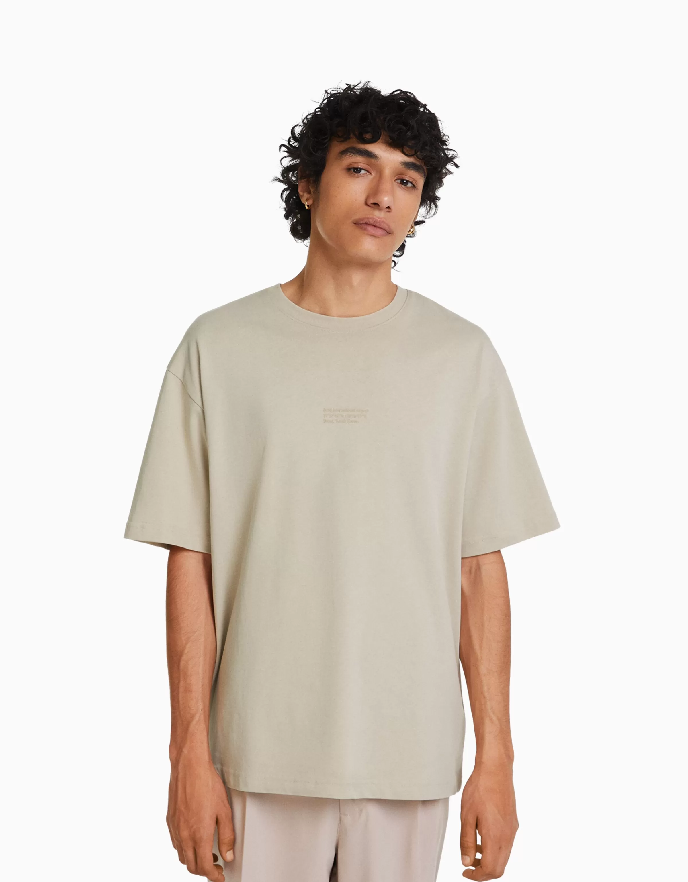 BERSHKA Tee-shirts*T-shirt manches courtes oversize imprimé Blanc