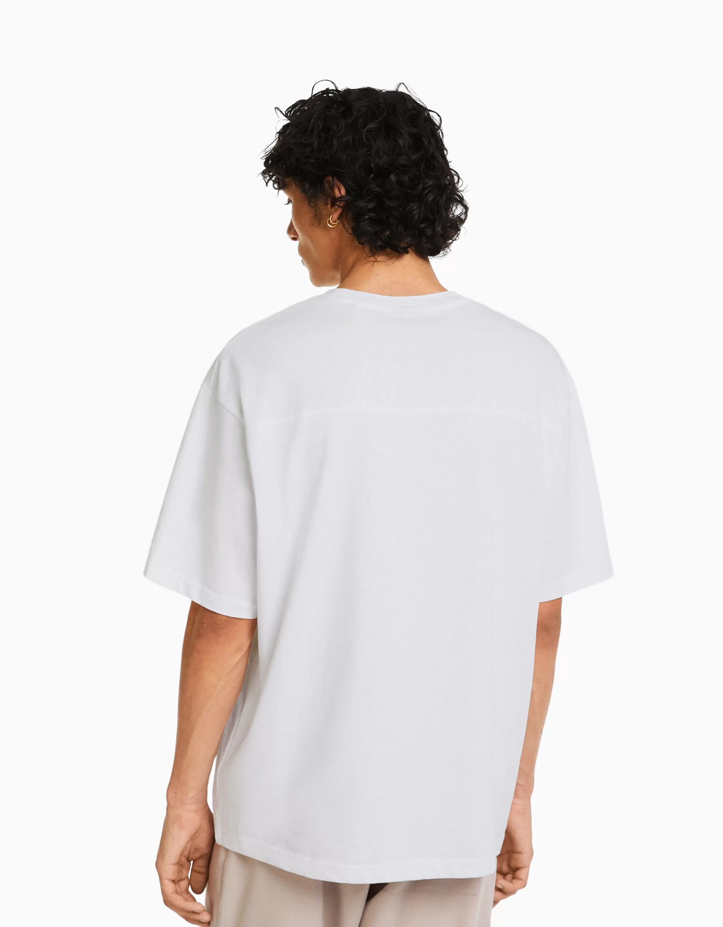 BERSHKA Tee-shirts*T-shirt manches courtes oversize imprimé Blanc