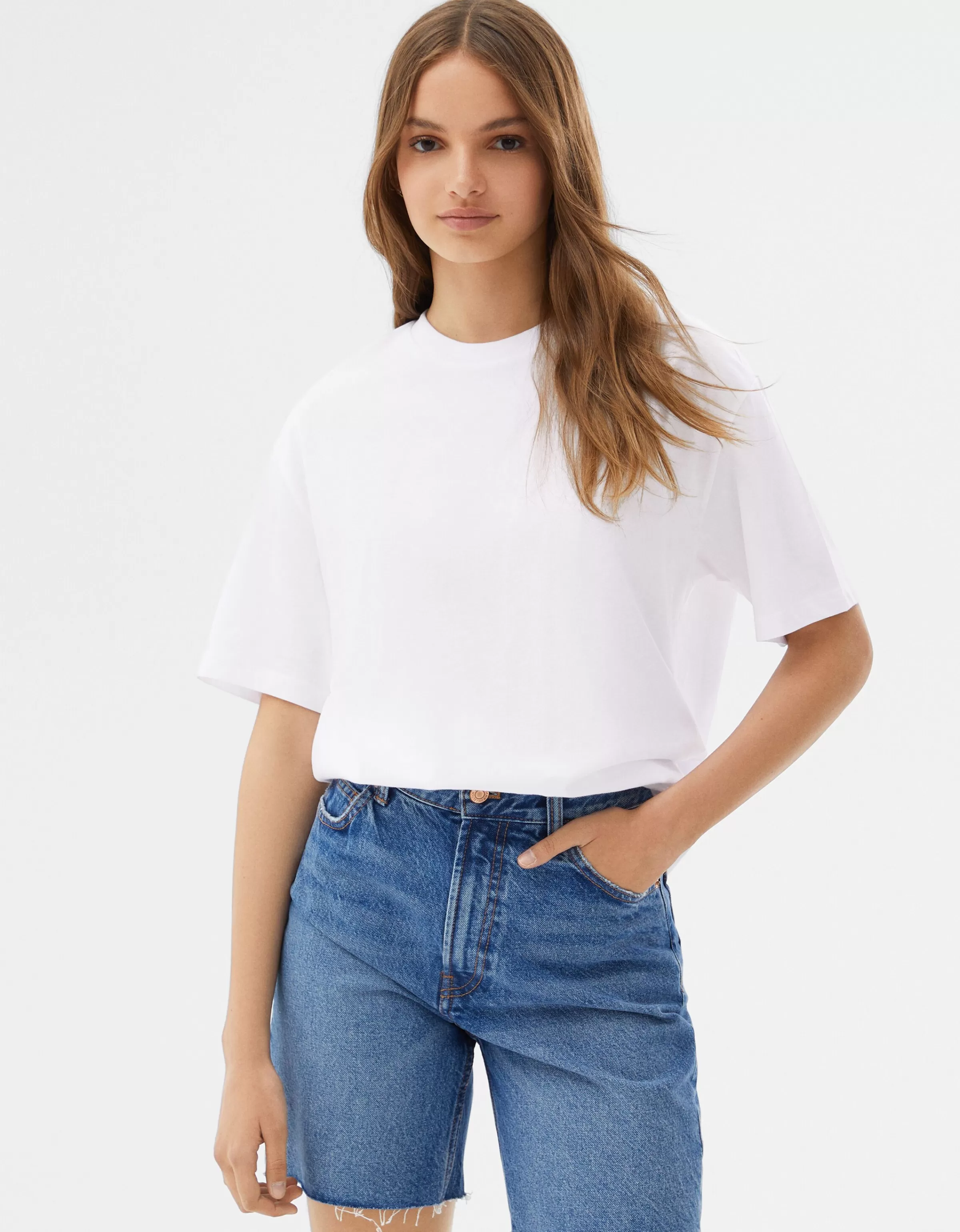 BERSHKA Personnalisables*T-shirt manches courtes regular fit Blanc