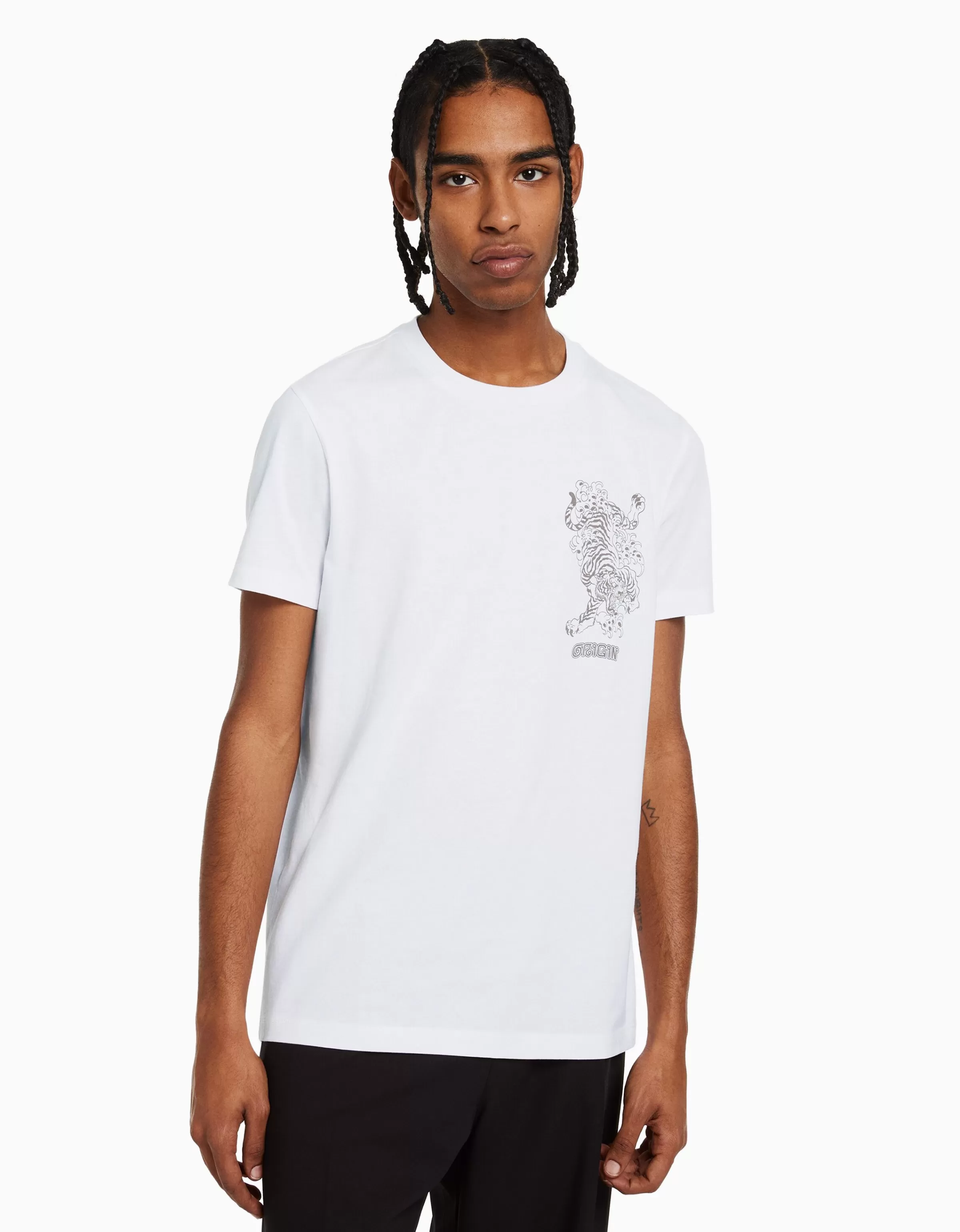 BERSHKA Tee-shirts*T-shirt manches courtes regular fit imprimé Blanc