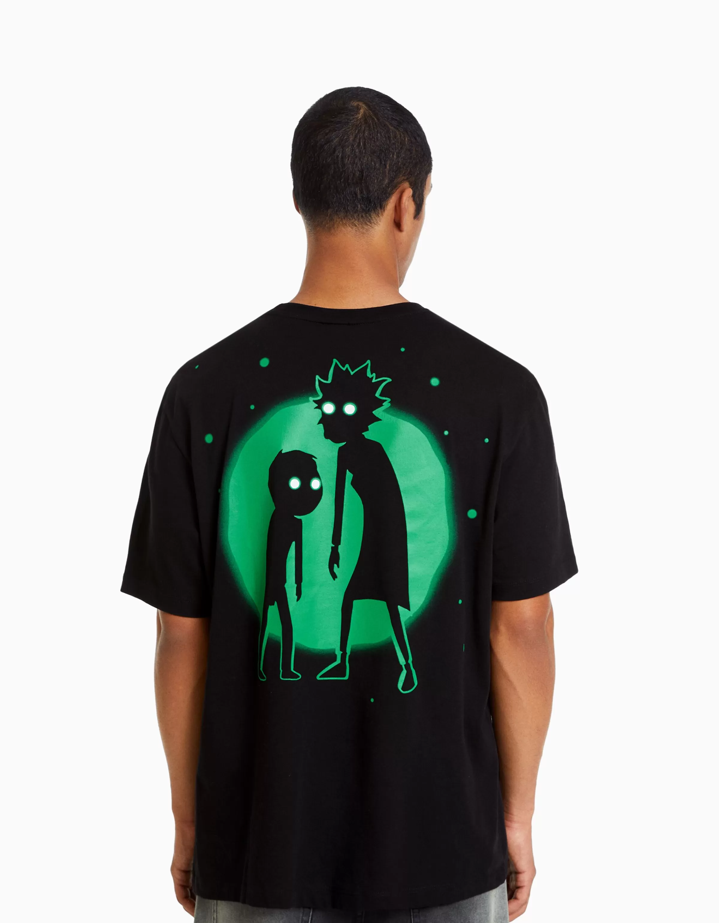 BERSHKA Vêtements*T-shirt manches courtes regular fit imprimé Rick et Morty Blanc